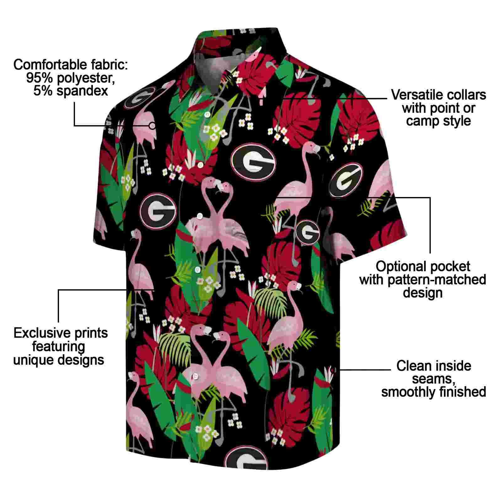 georgia bulldogs flamingo foliage red green hawaiian shirt new arrival