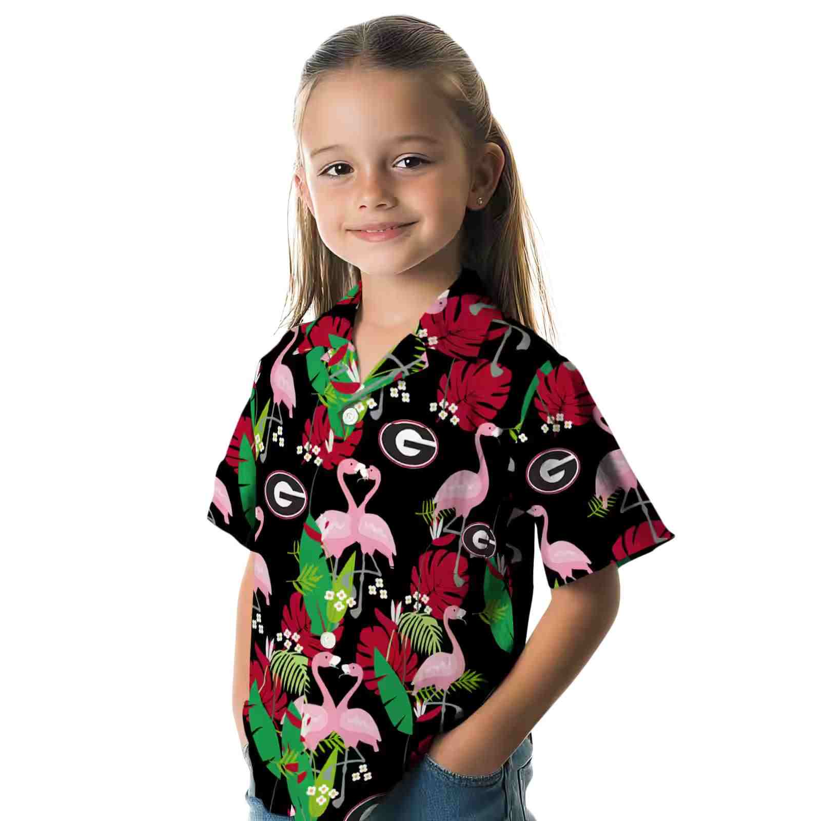 georgia bulldogs flamingo foliage red green hawaiian shirt premium grade