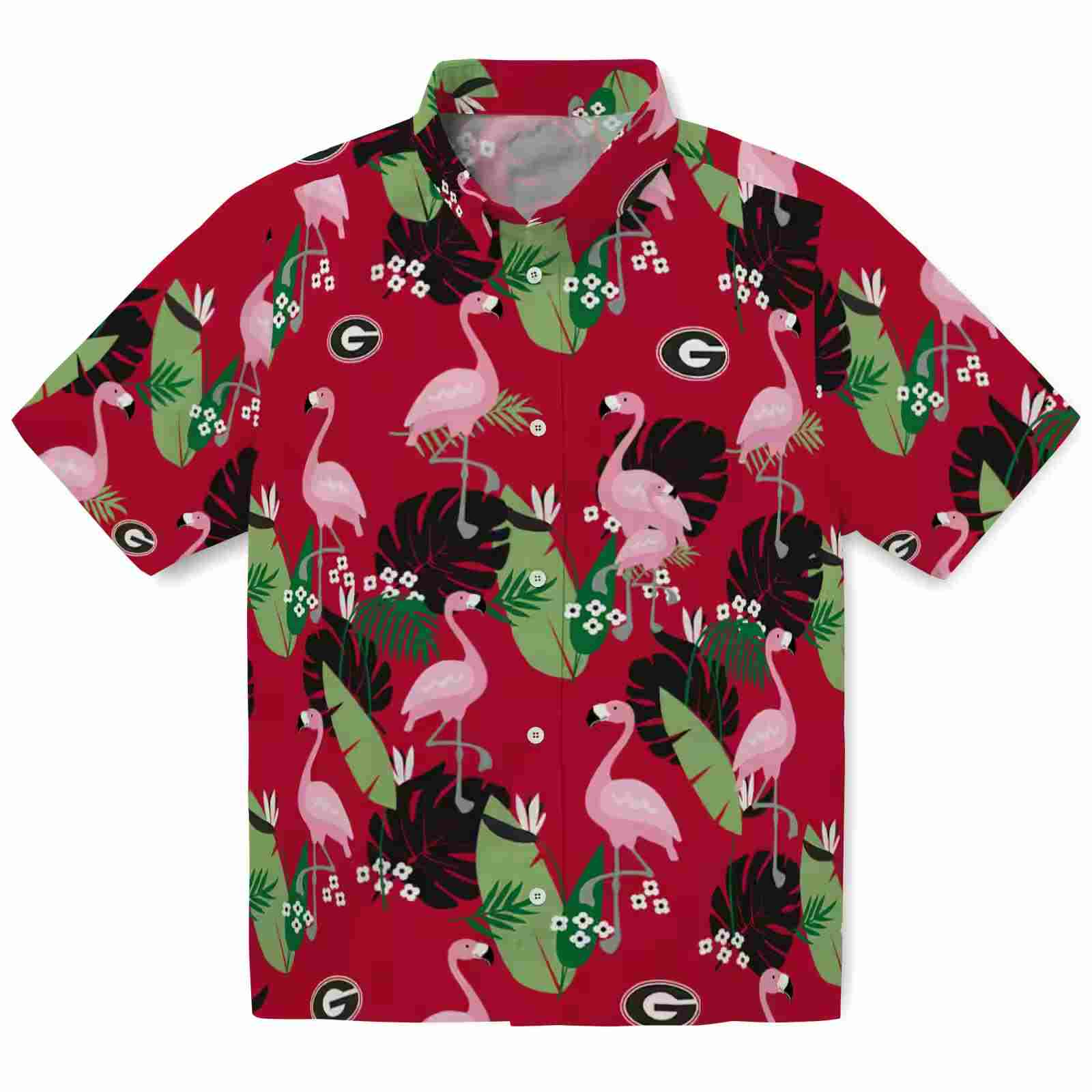 Georgia Bulldogs Flamingo Leaf Motif Red Hawaiian Shirt