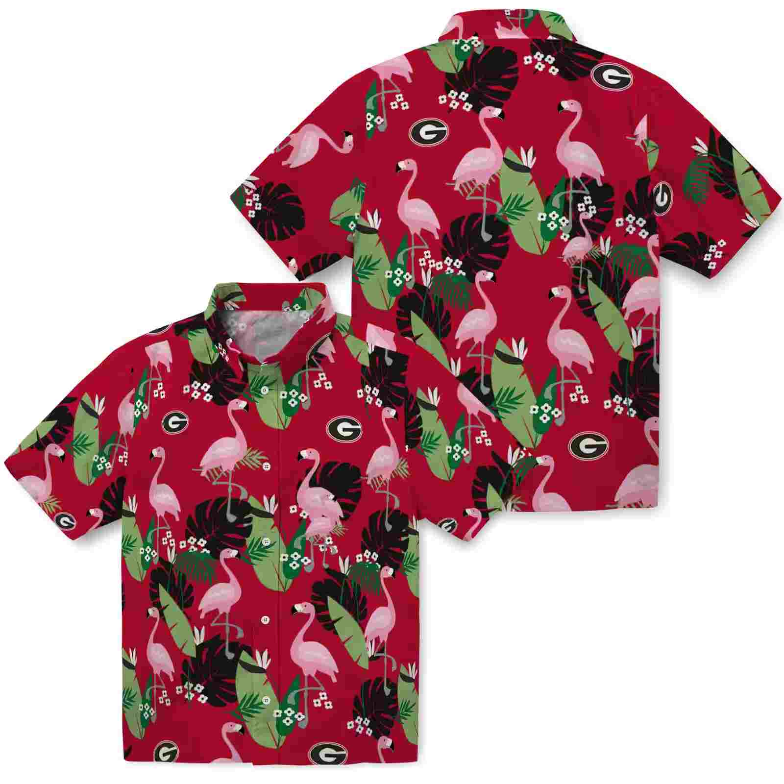 georgia bulldogs flamingo leaf motif red hawaiian shirt high quality