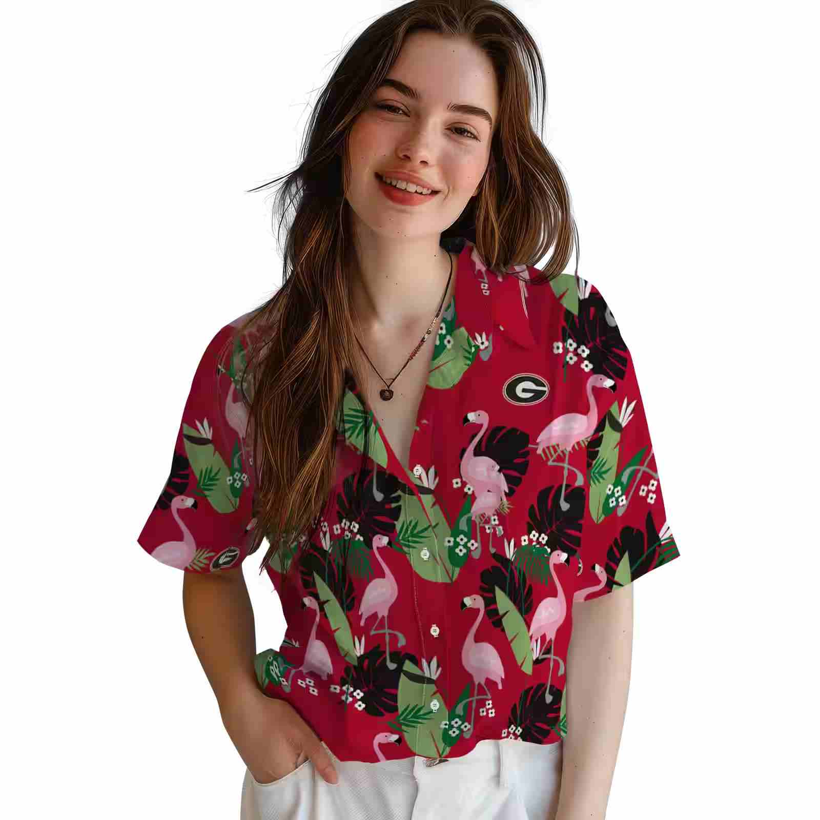 georgia bulldogs flamingo leaf motif red hawaiian shirt latest model