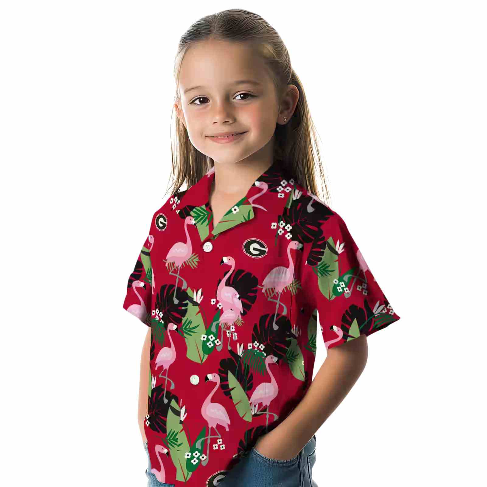 georgia bulldogs flamingo leaf motif red hawaiian shirt premium grade