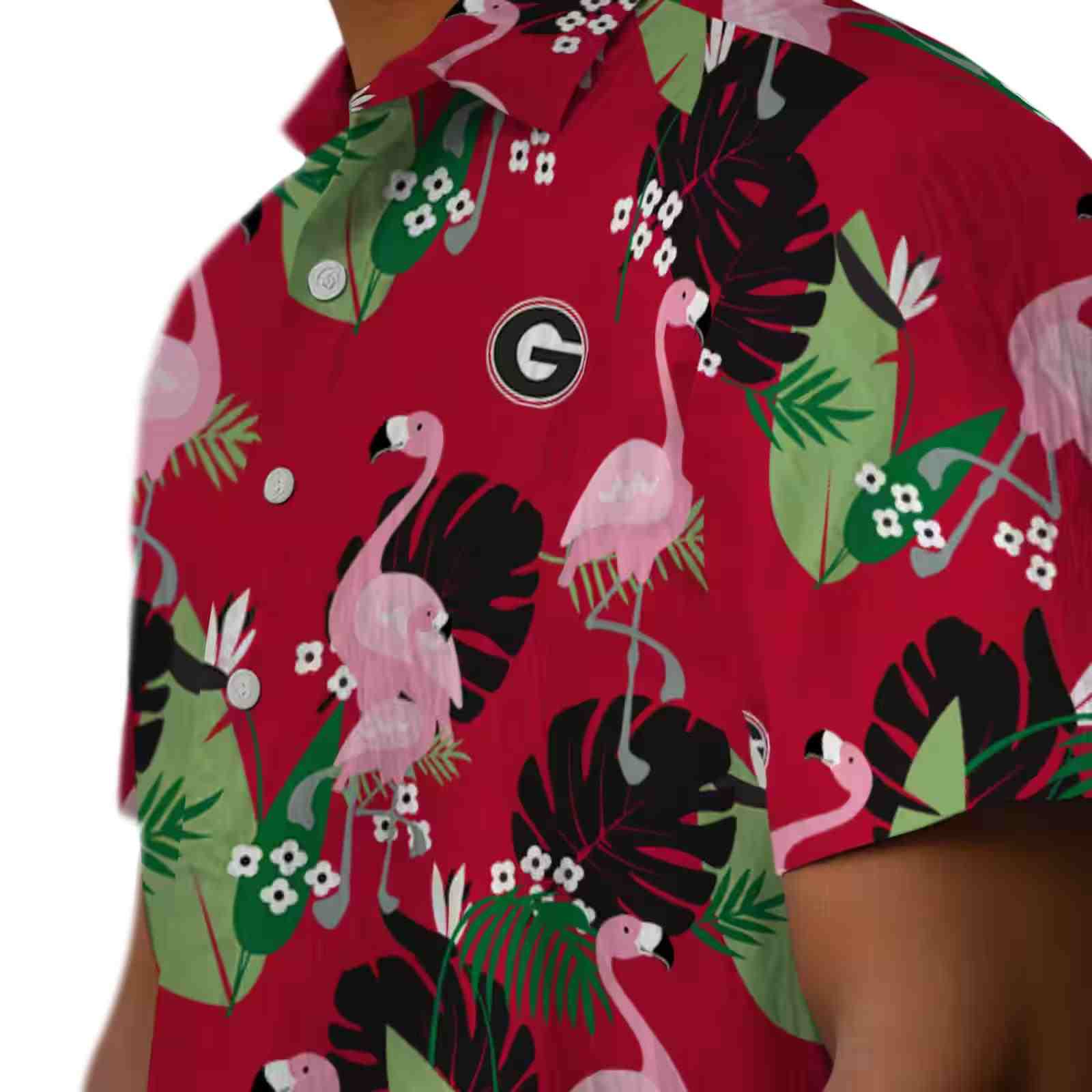 georgia bulldogs flamingo leaf motif red hawaiian shirt trendy