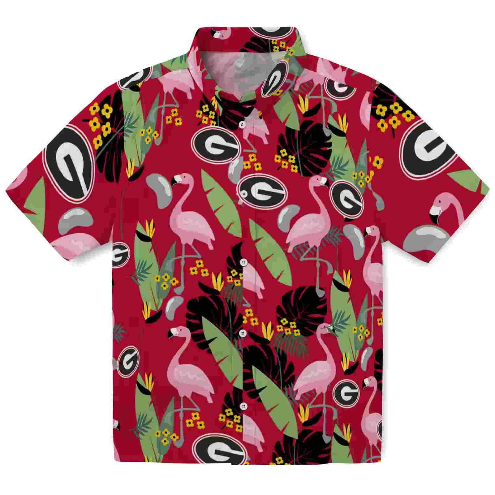 Georgia Bulldogs Flamingo Leaves Red Hawaiian Shirt