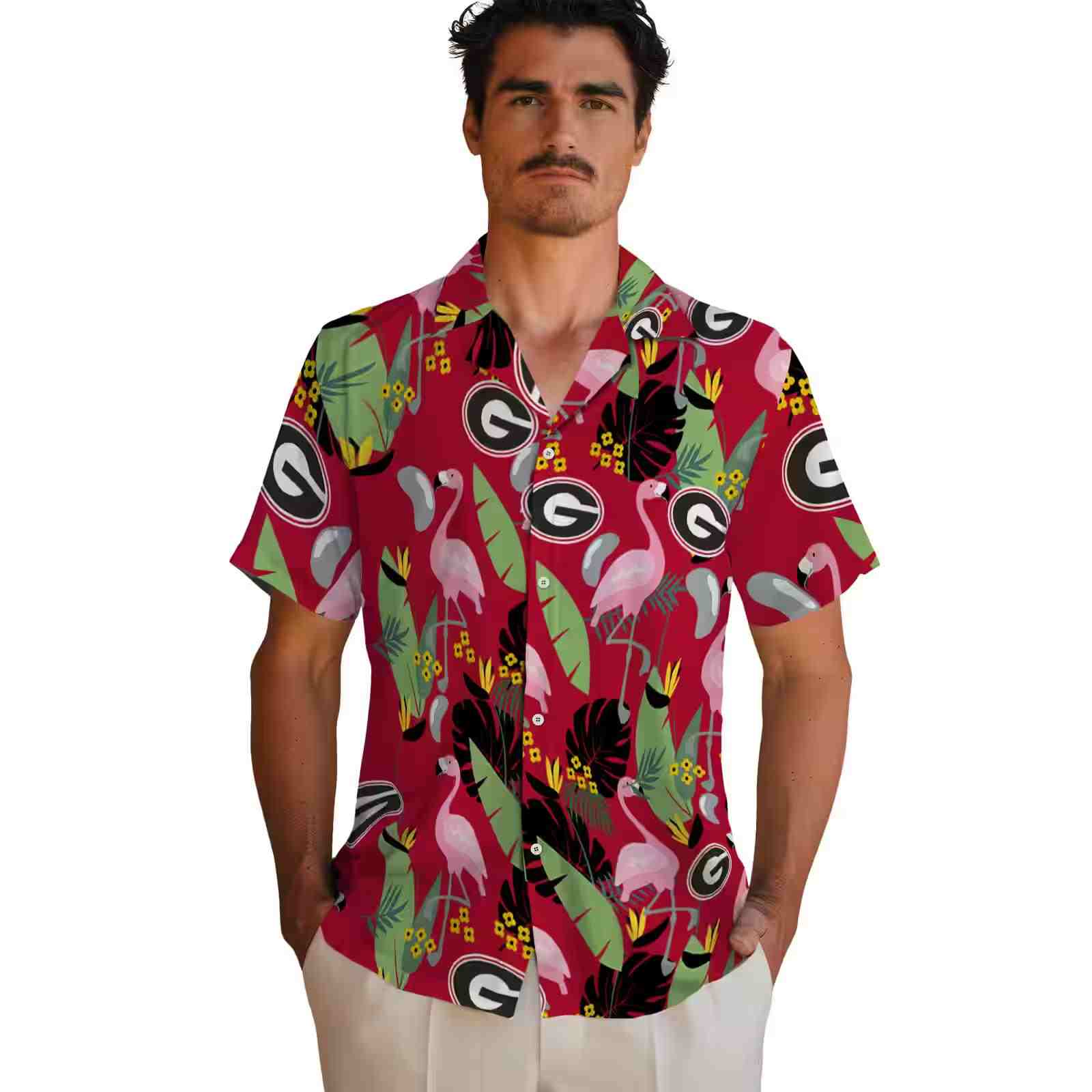 georgia bulldogs flamingo leaves red hawaiian shirt fashion forward