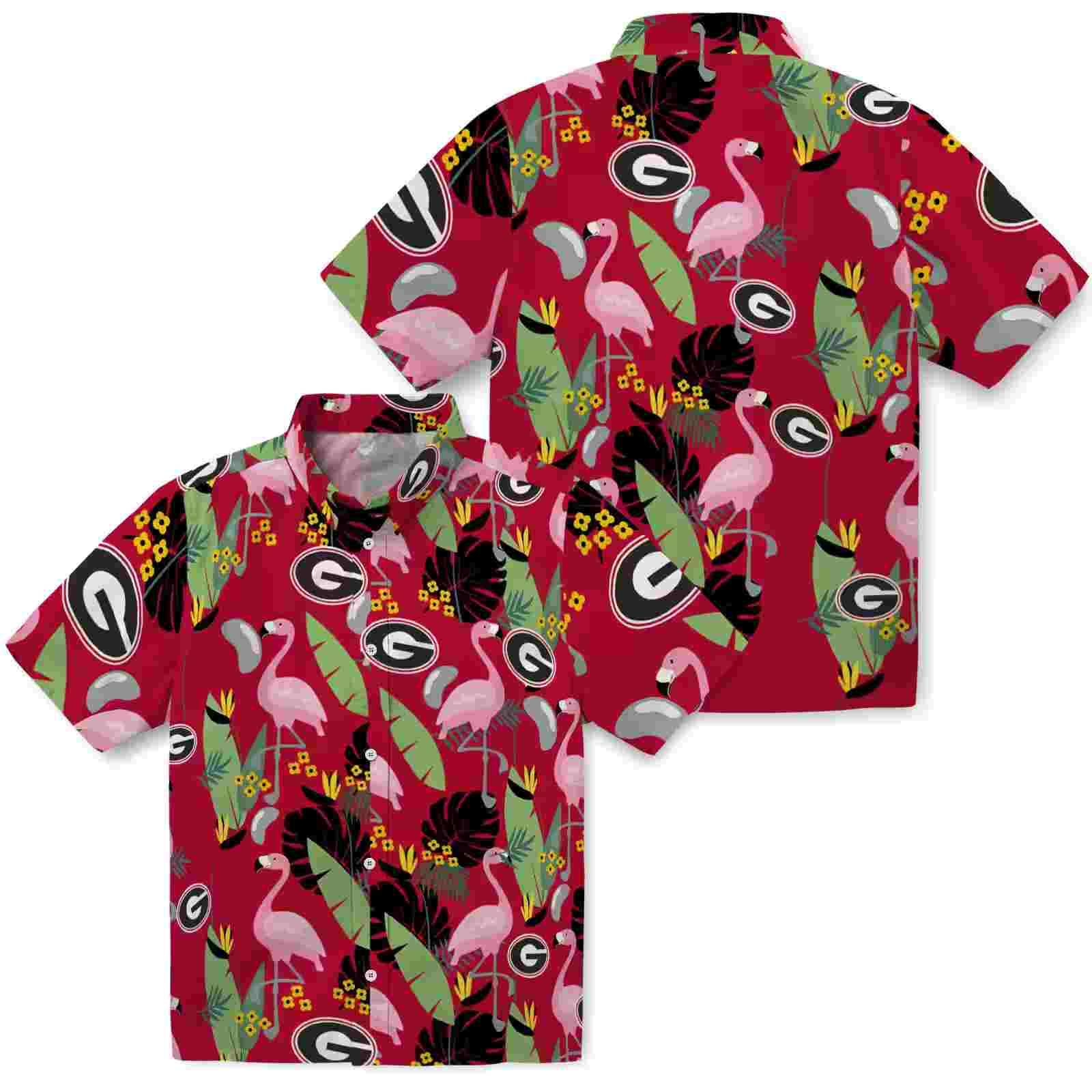 georgia bulldogs flamingo leaves red hawaiian shirt high quality