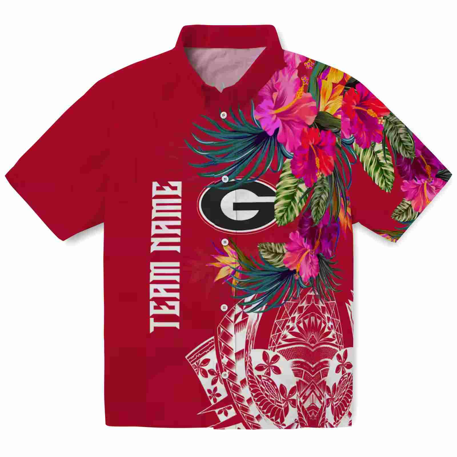 Georgia Bulldogs Floral Polynesian Red Hawaiian Shirt