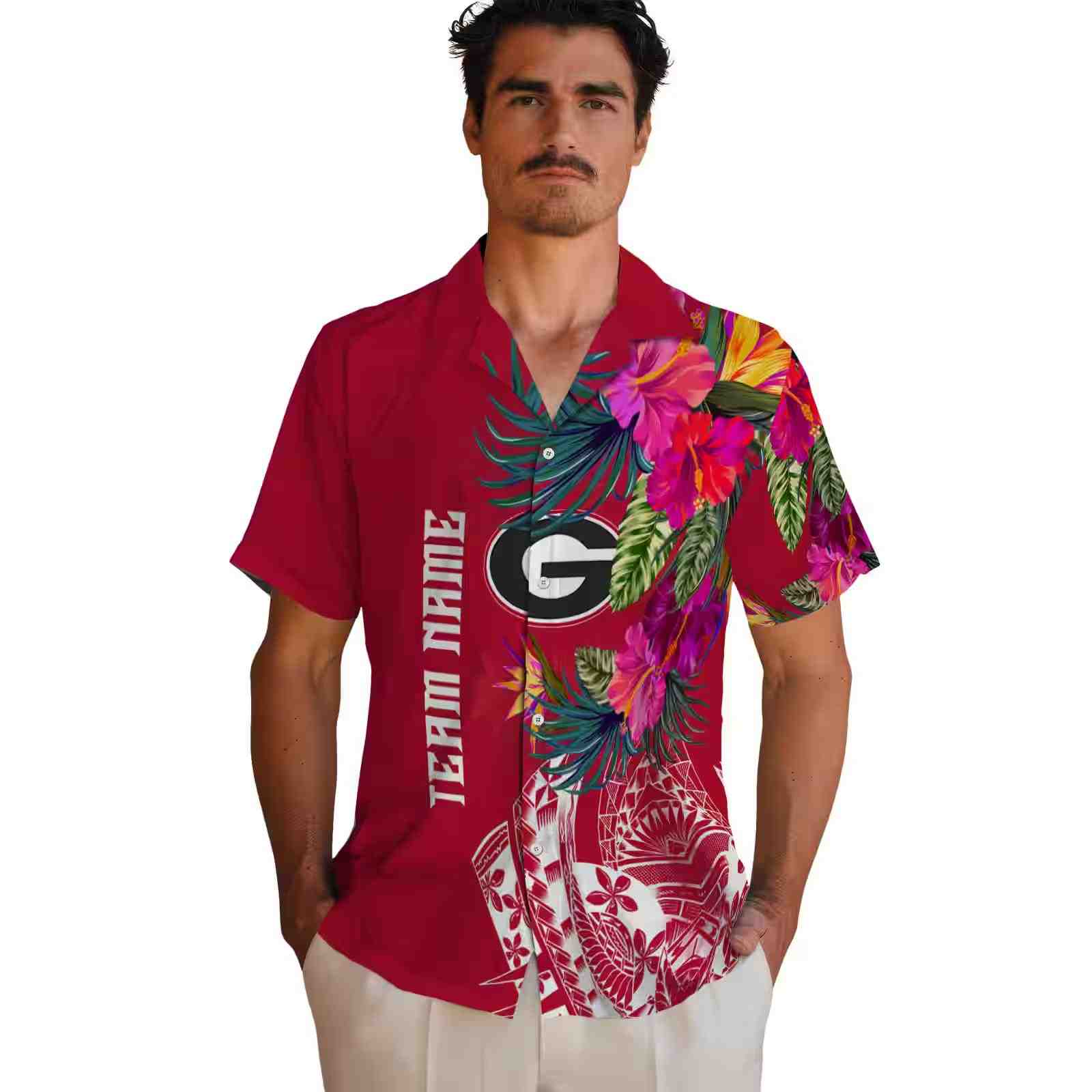 georgia bulldogs floral polynesian red hawaiian shirt fashion forward