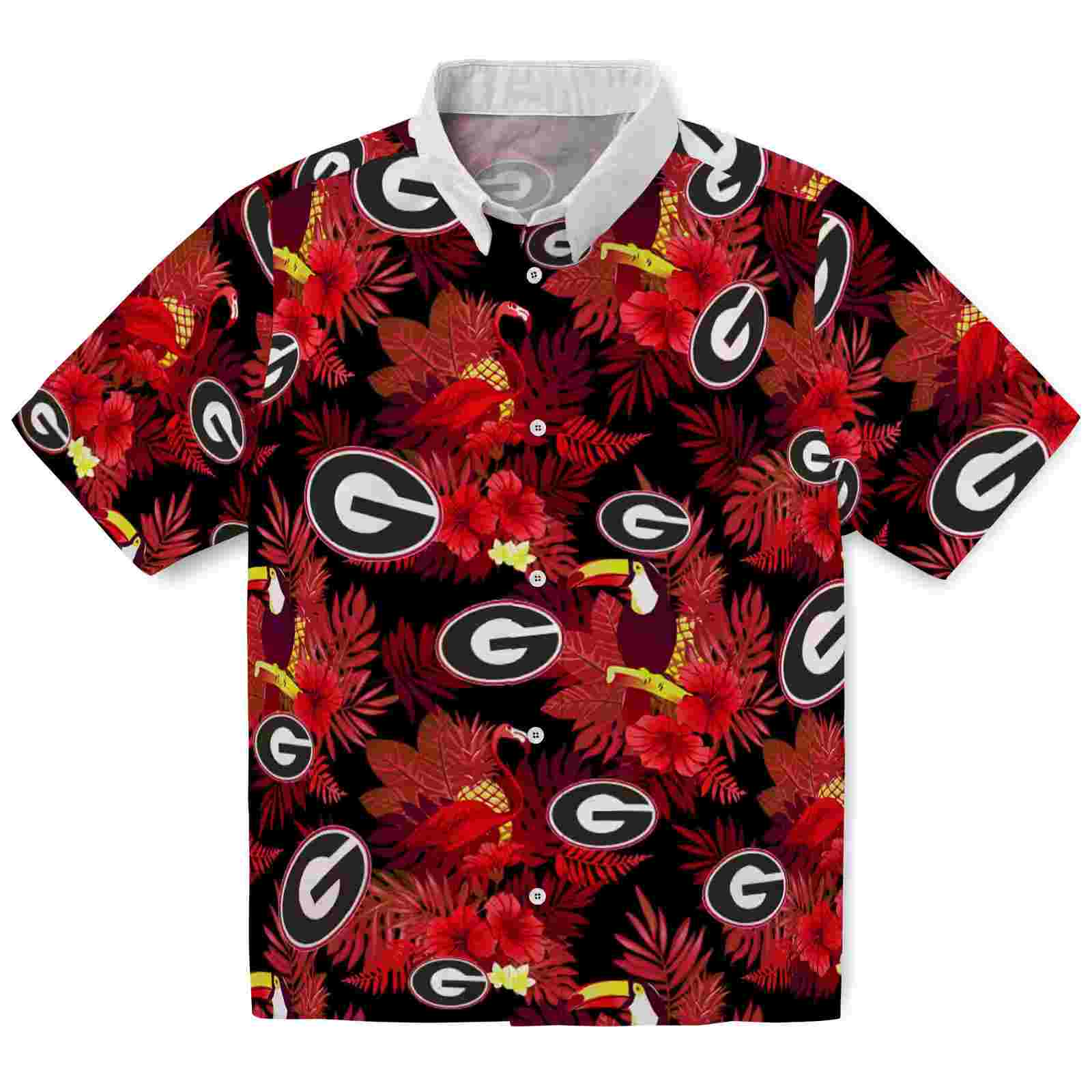 Georgia Bulldogs Floral Toucan Red Hawaiian Shirt