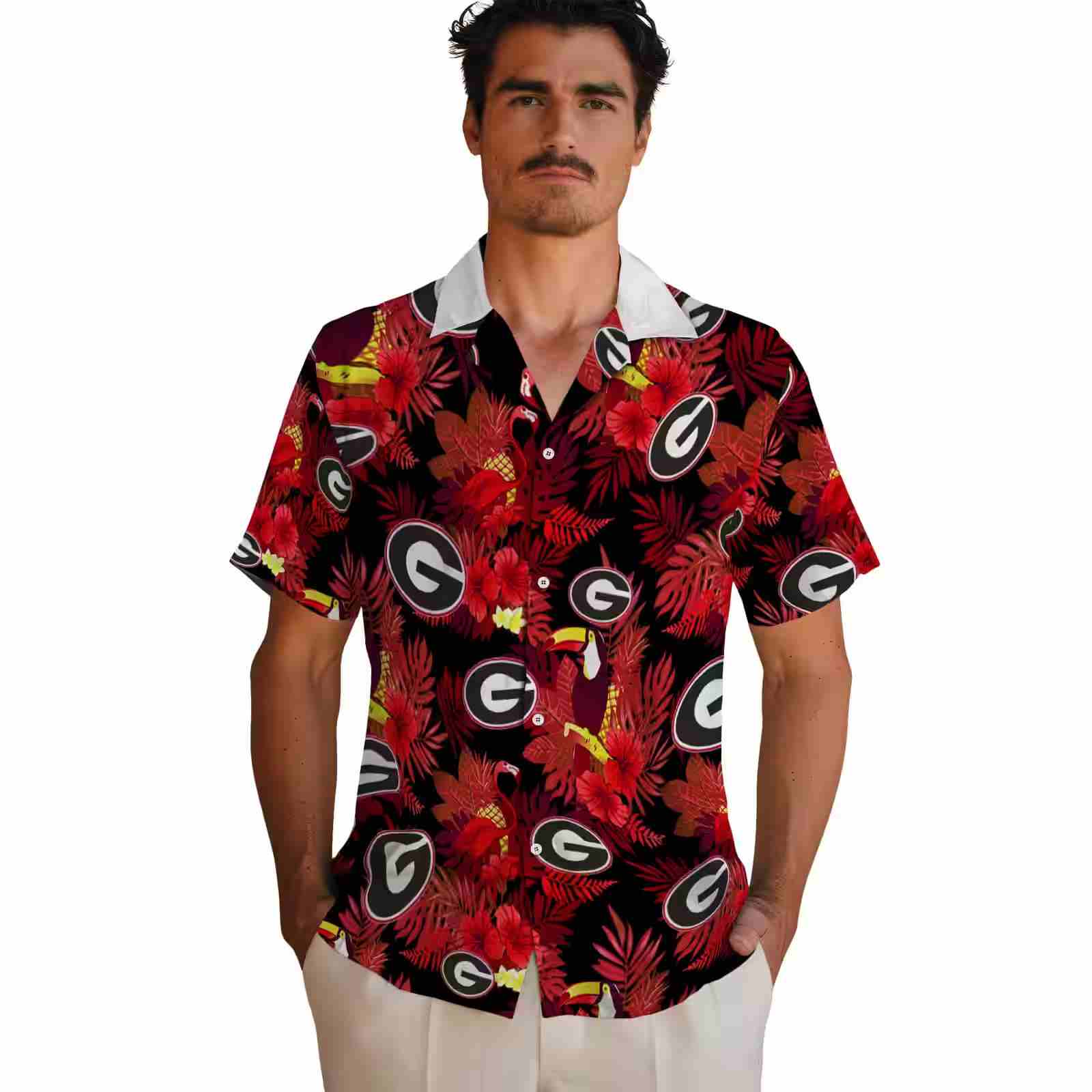 georgia bulldogs floral toucan red hawaiian shirt fashion forward