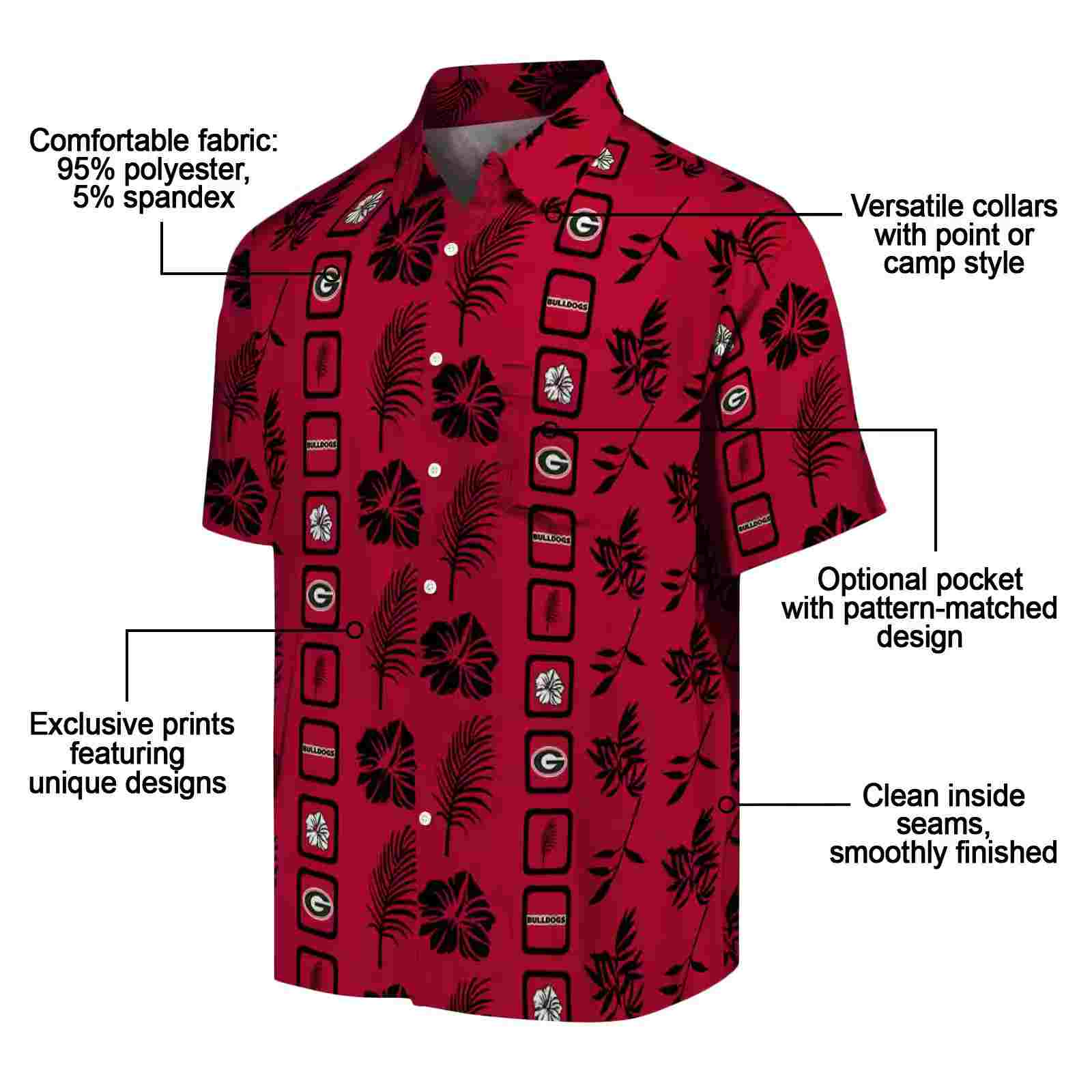 georgia bulldogs framed floral red hawaiian shirt new arrival