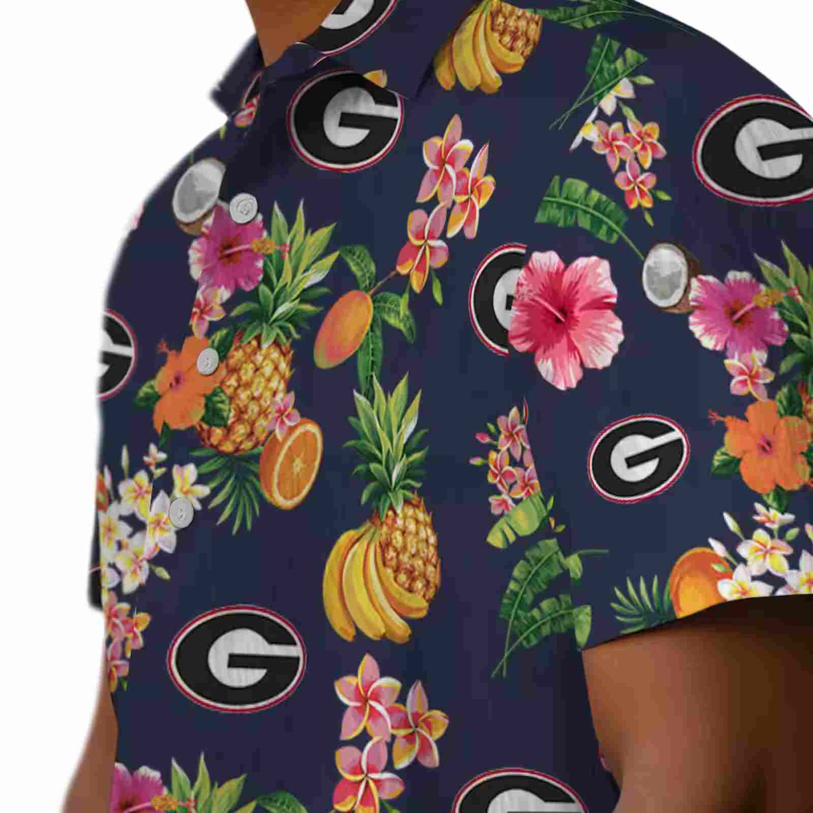 georgia bulldogs hibiscus and fruit navy blue hawaiian shirt trendy