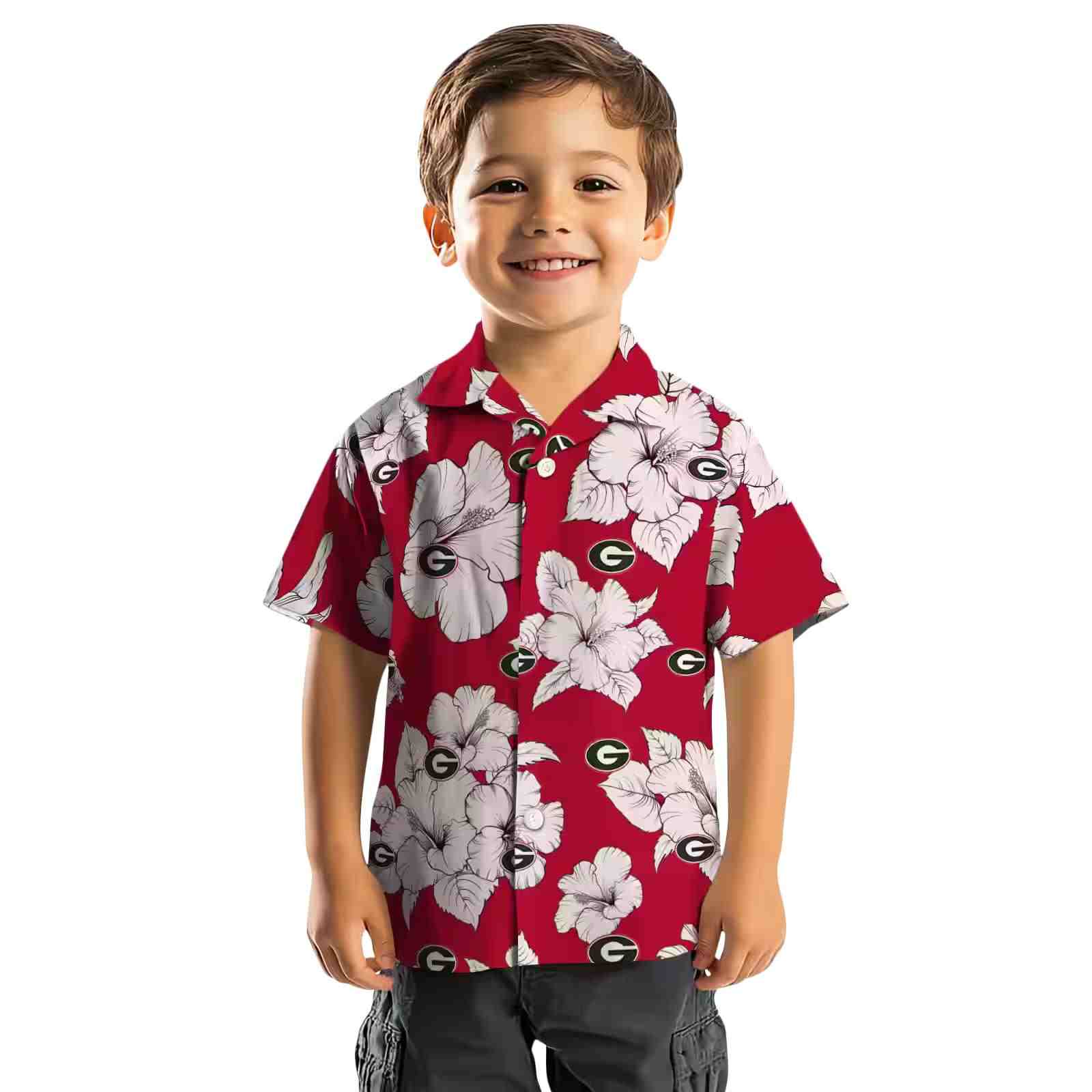 georgia bulldogs hibiscus blooms red white hawaiian shirt top rated