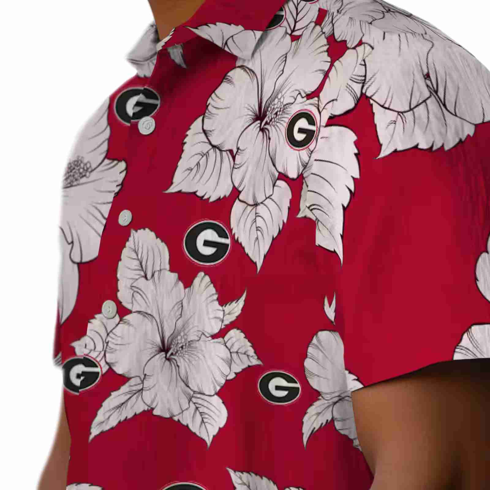 georgia bulldogs hibiscus blooms red white hawaiian shirt trendy