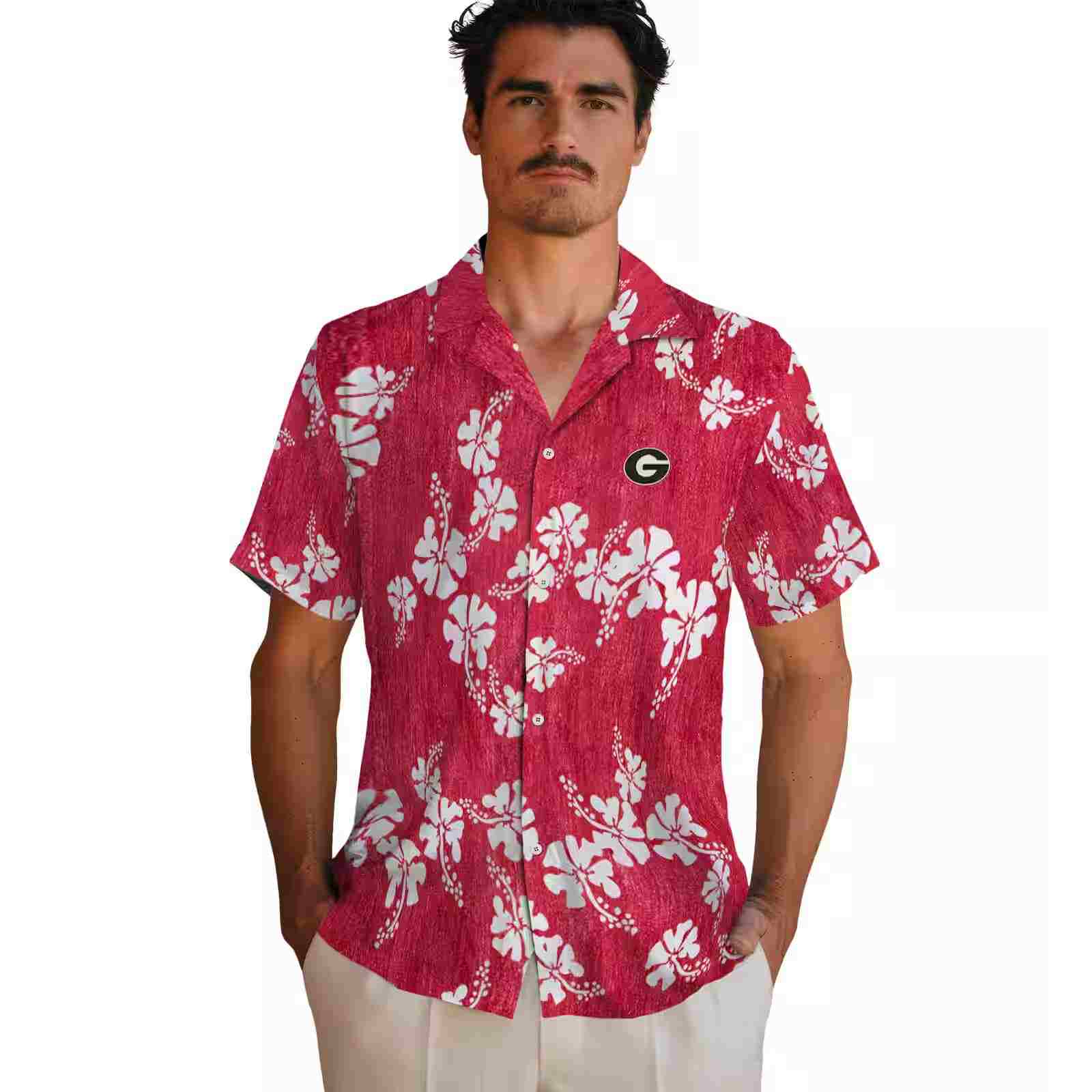 georgia bulldogs hibiscus clusters red hawaiian shirt fashion forward