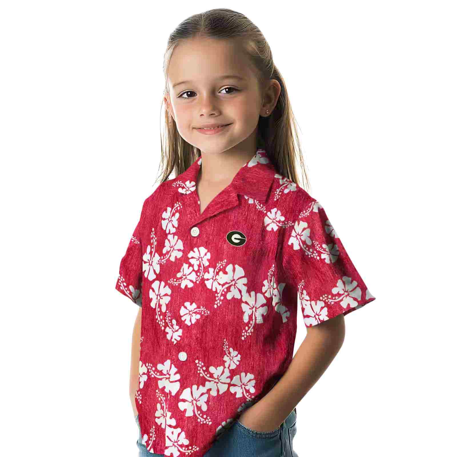 georgia bulldogs hibiscus clusters red hawaiian shirt premium grade