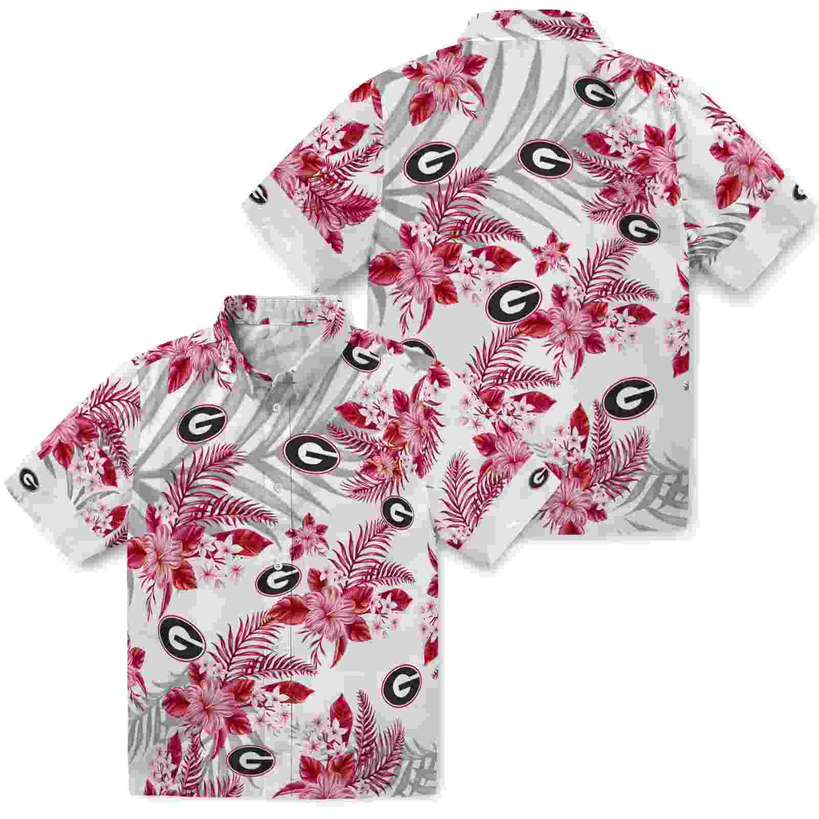 georgia bulldogs hibiscus palm leaves red white hawaiian shirt high quality