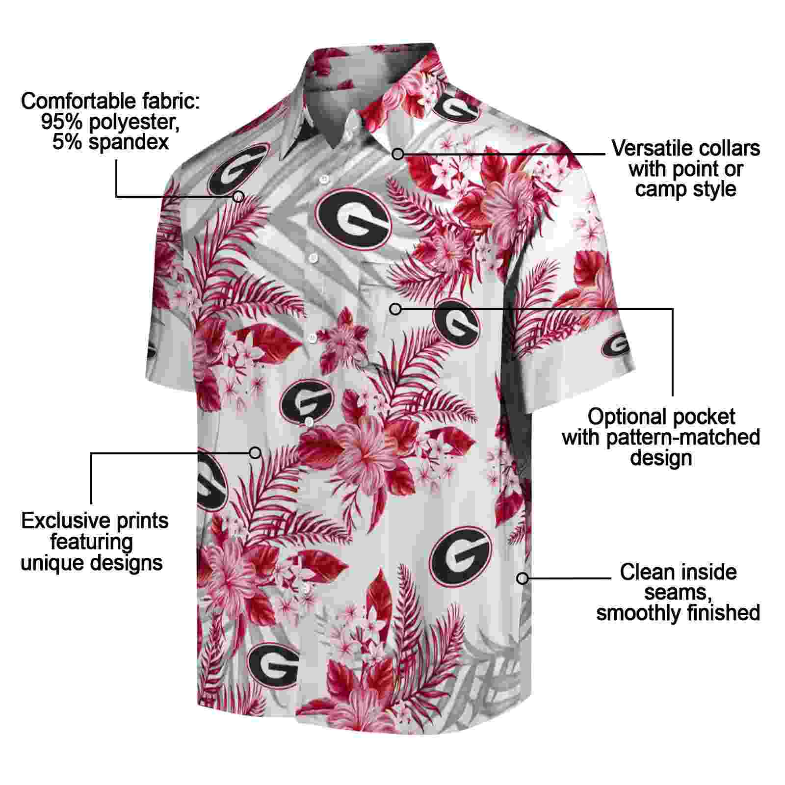 georgia bulldogs hibiscus palm leaves red white hawaiian shirt new arrival