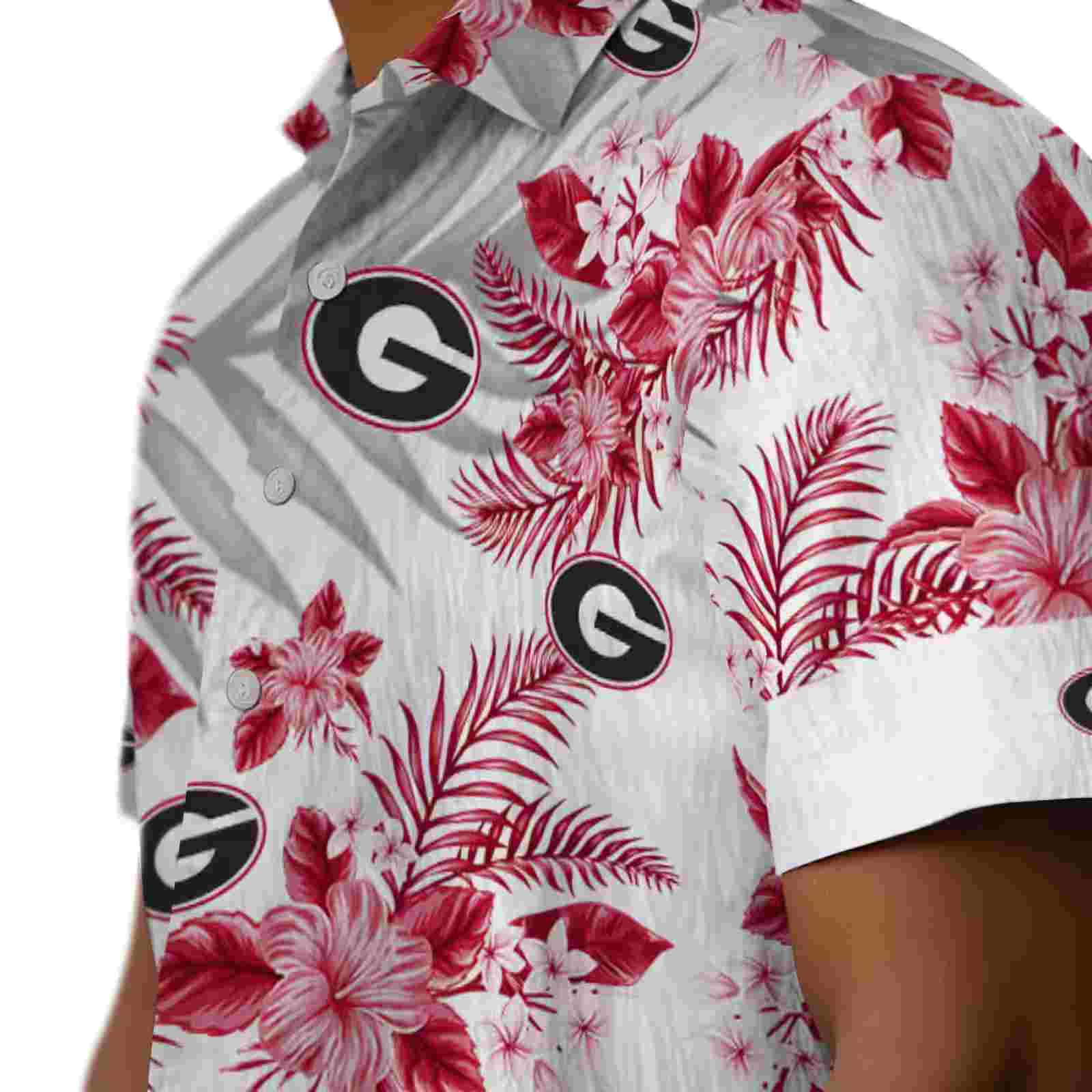 georgia bulldogs hibiscus palm leaves red white hawaiian shirt trendy