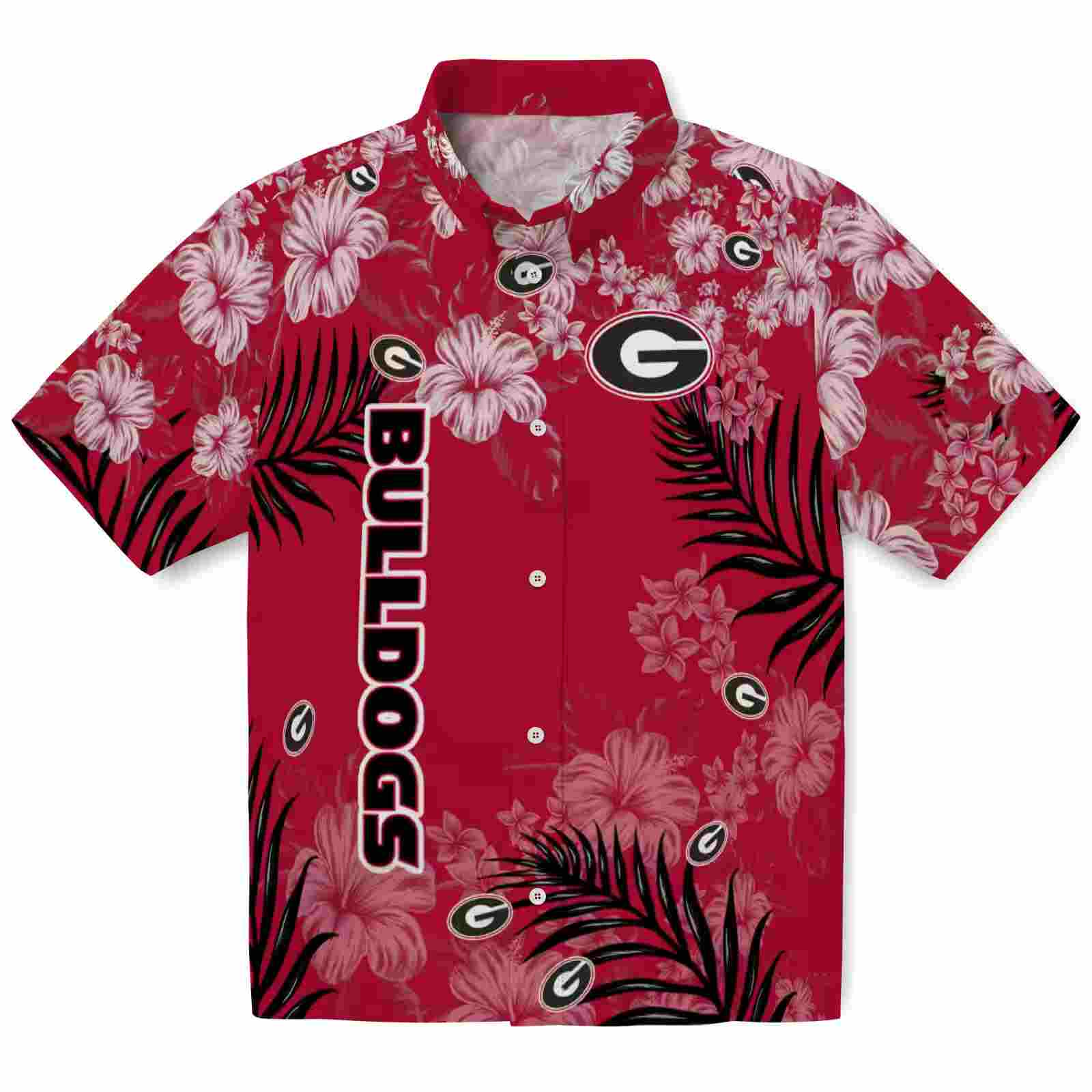 Georgia Bulldogs Hibiscus Print Red Hawaiian Shirt