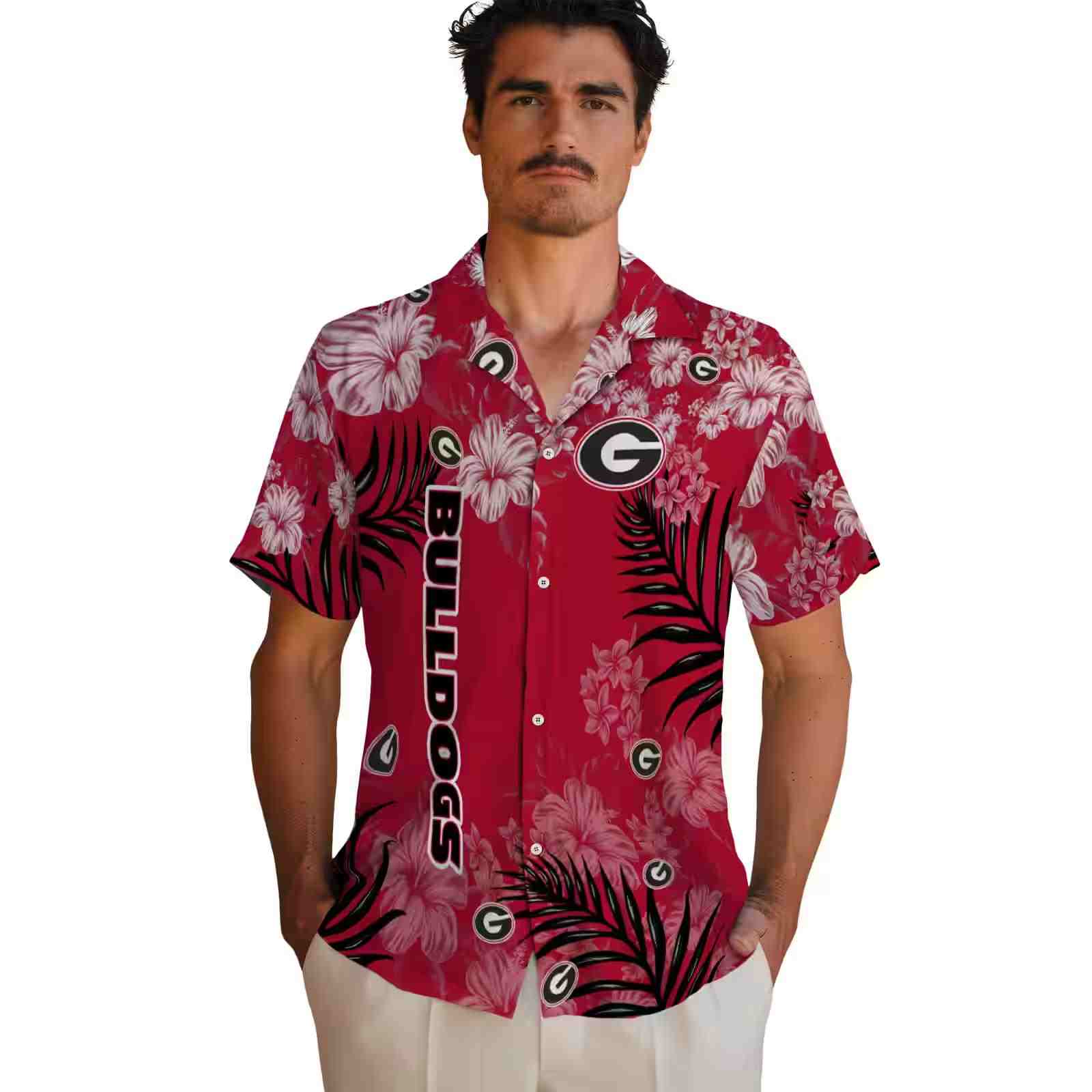 georgia bulldogs hibiscus print red hawaiian shirt fashion forward