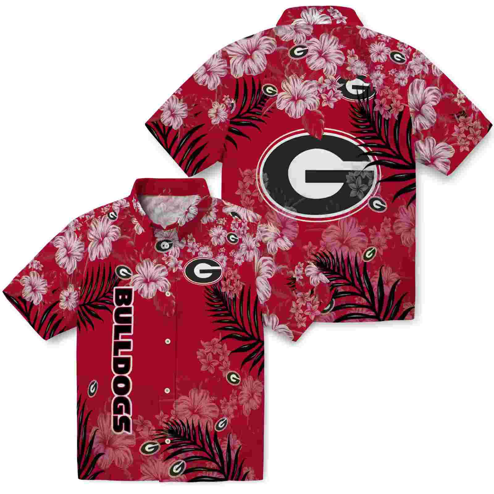 georgia bulldogs hibiscus print red hawaiian shirt high quality