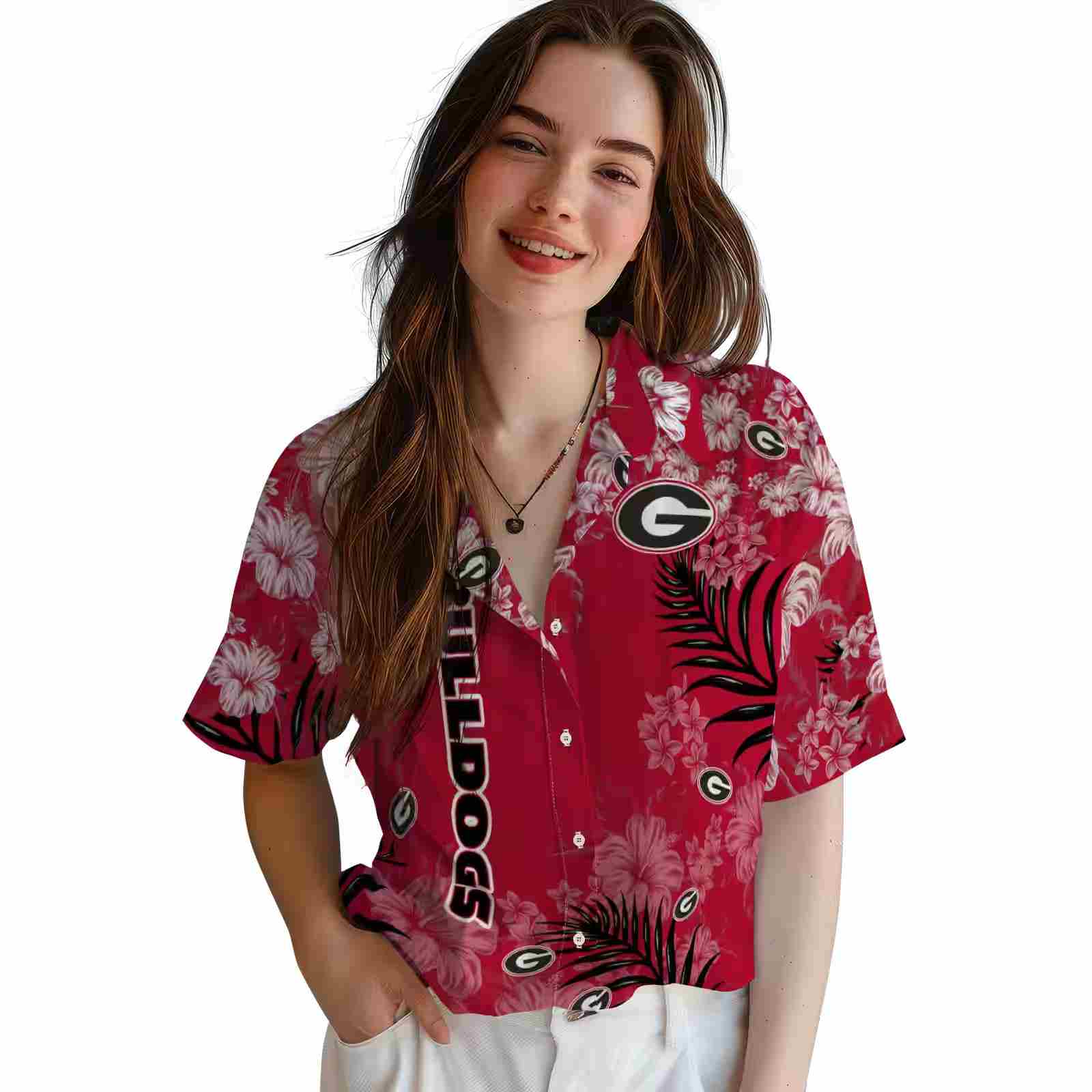 georgia bulldogs hibiscus print red hawaiian shirt latest model