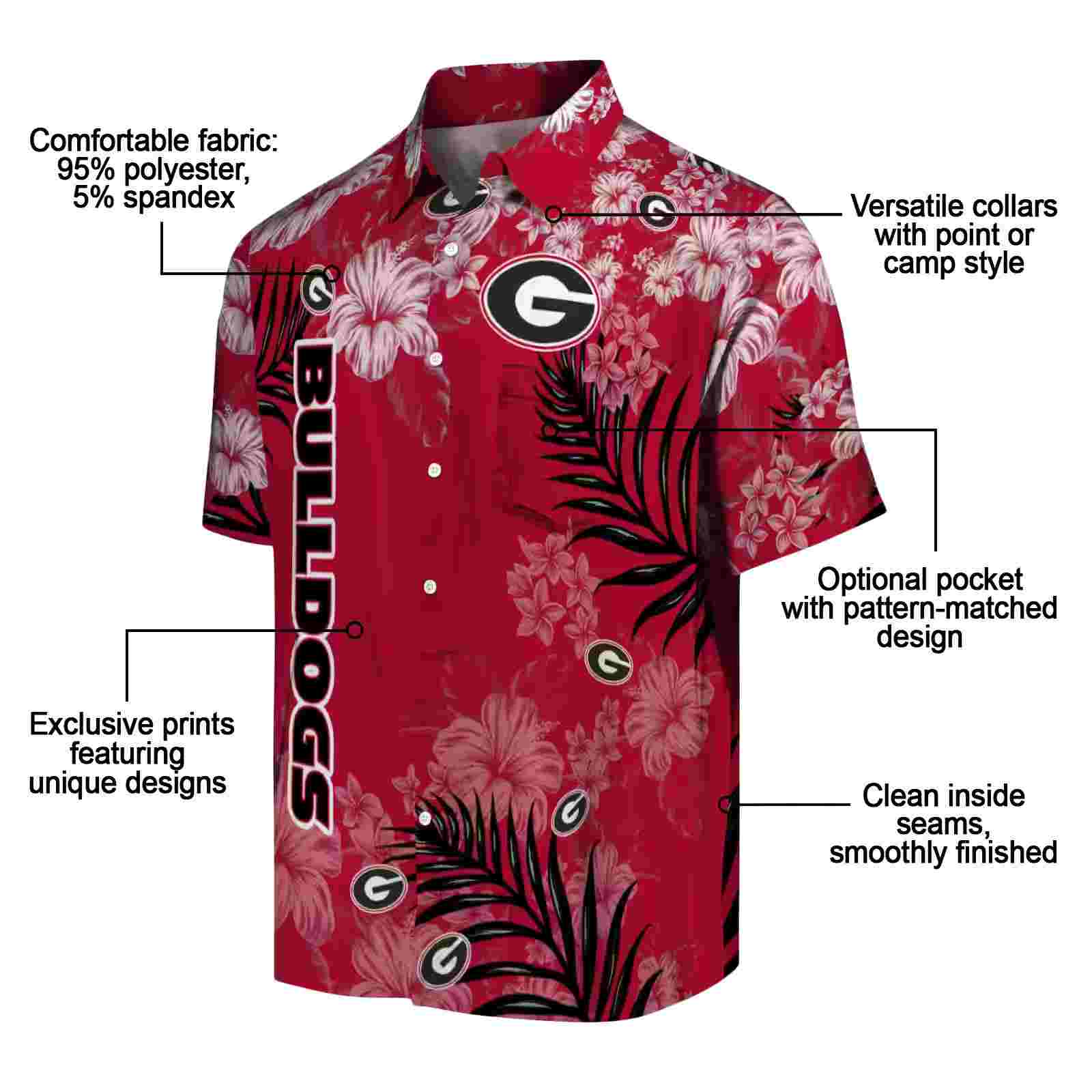 georgia bulldogs hibiscus print red hawaiian shirt new arrival