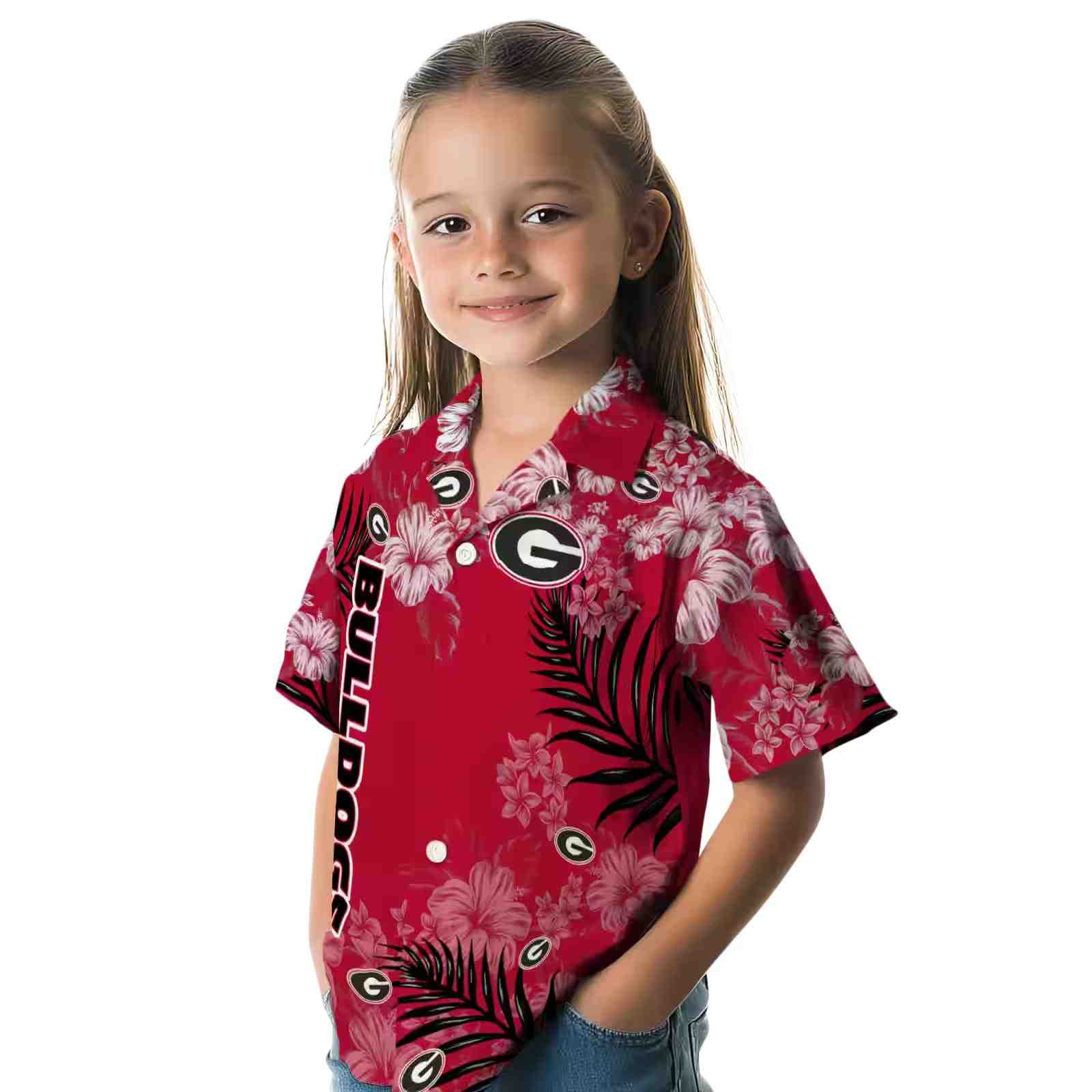 georgia bulldogs hibiscus print red hawaiian shirt premium grade