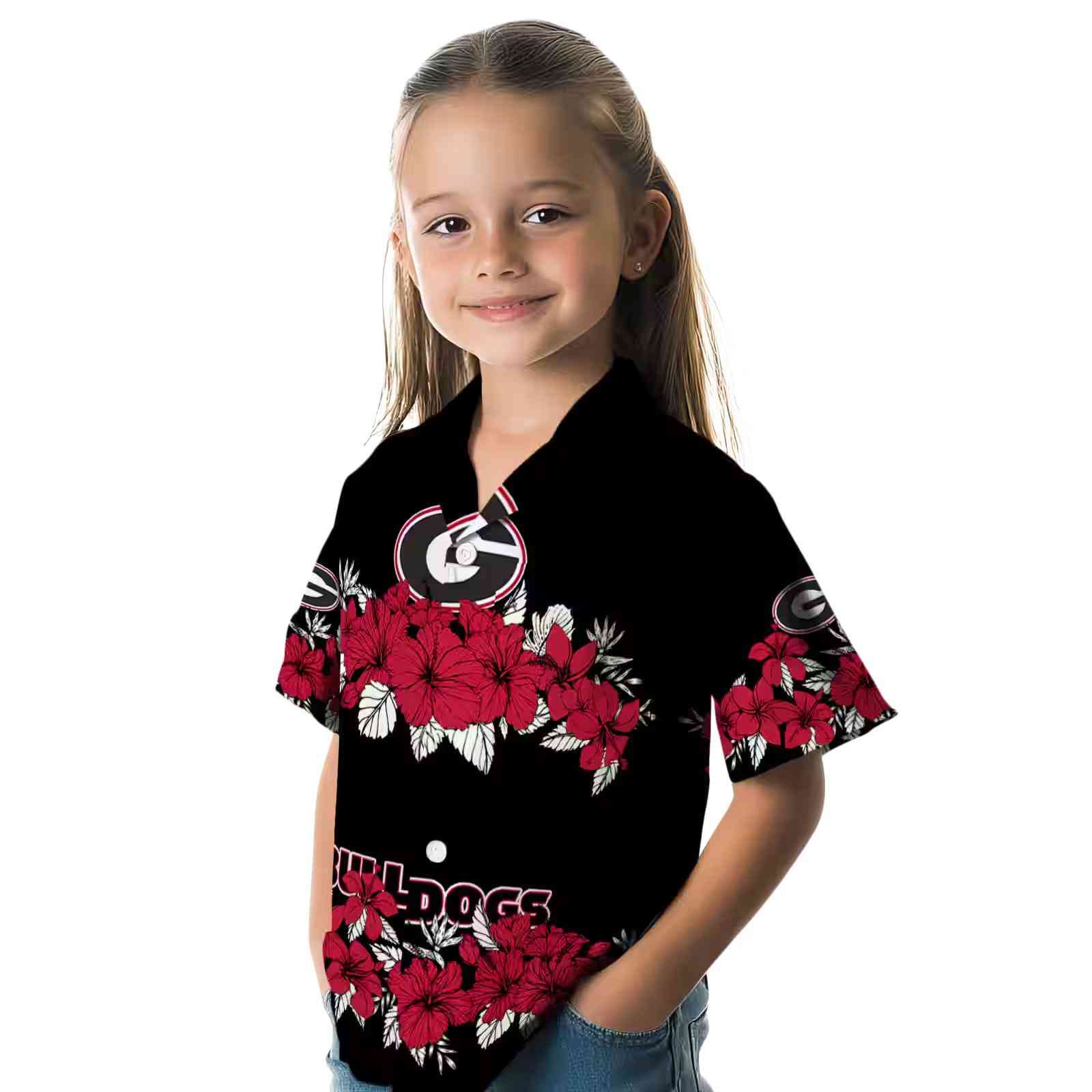 georgia bulldogs hibiscus stripe red black hawaiian shirt premium grade