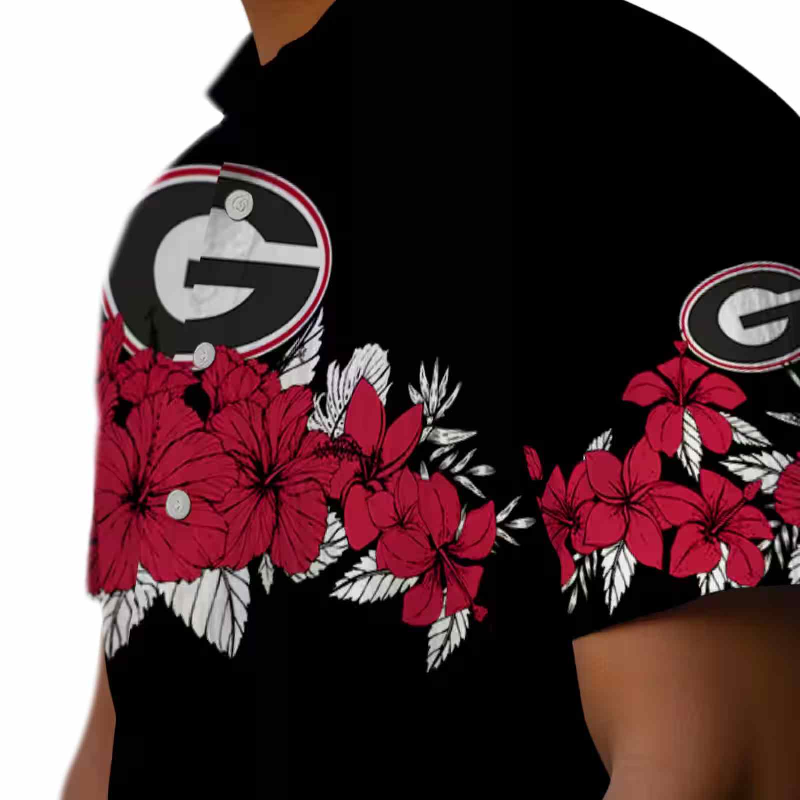 georgia bulldogs hibiscus stripe red black hawaiian shirt trendy