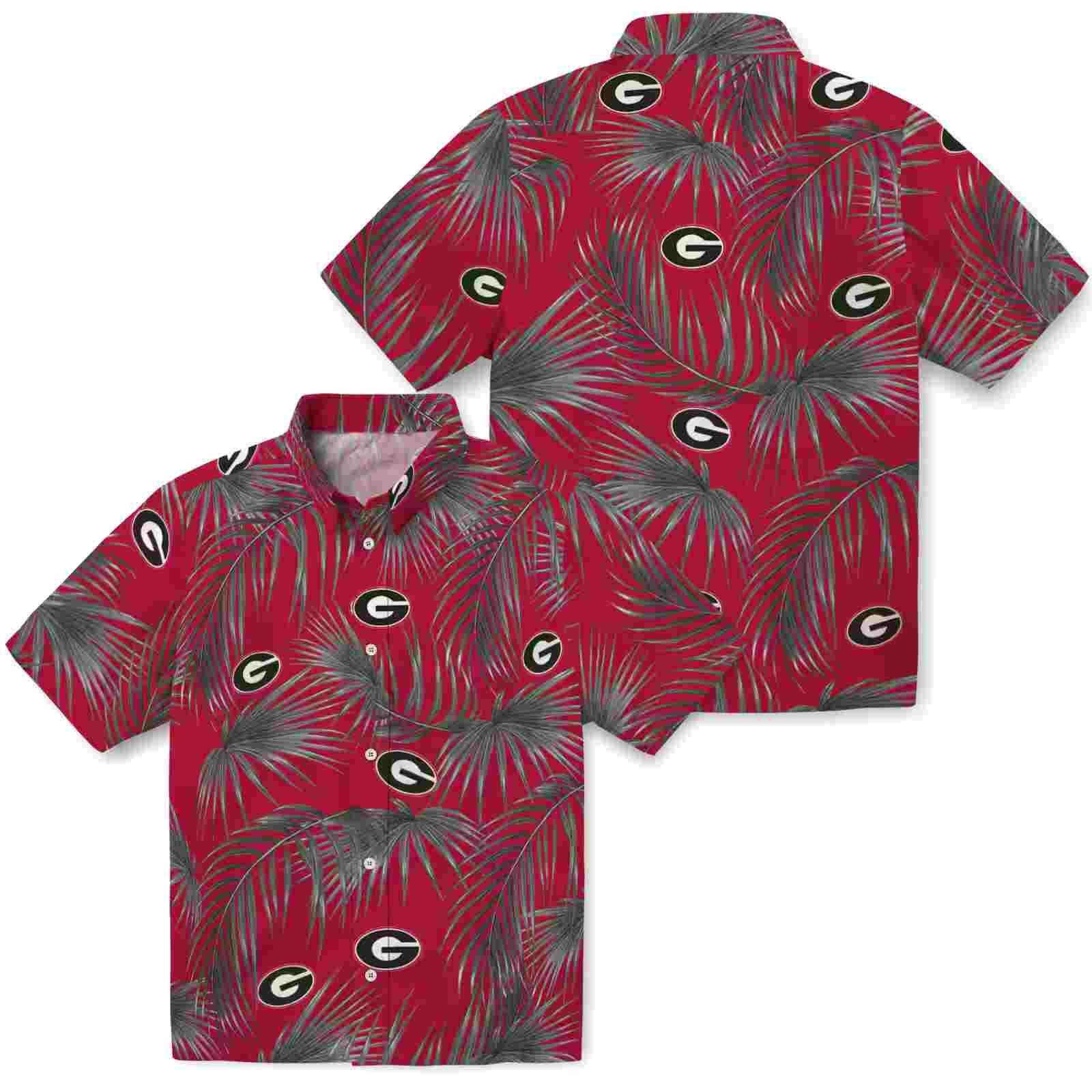 georgia bulldogs leafy palms red hawaiian shirt high quality