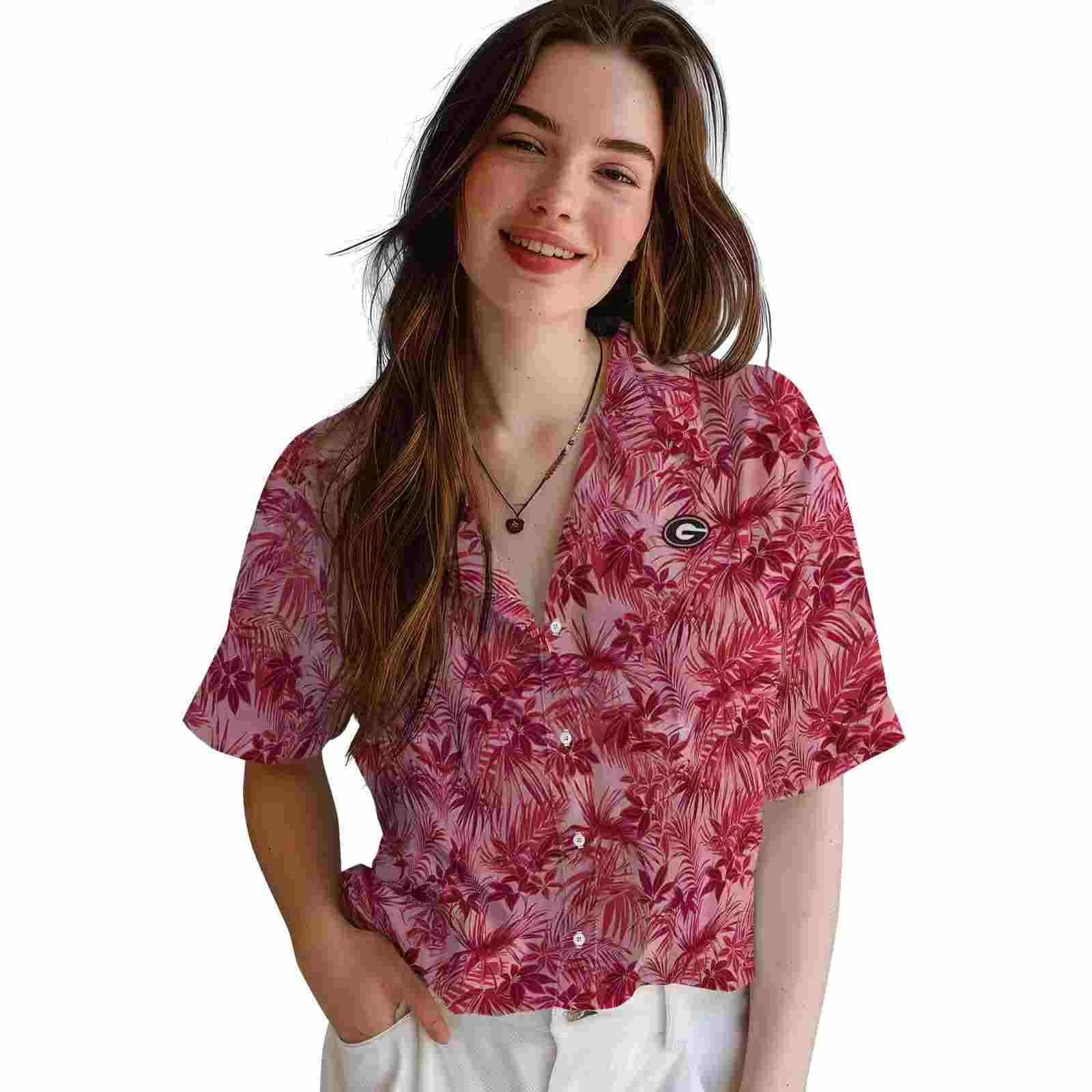 georgia bulldogs leafy pattern red hawaiian shirt latest model