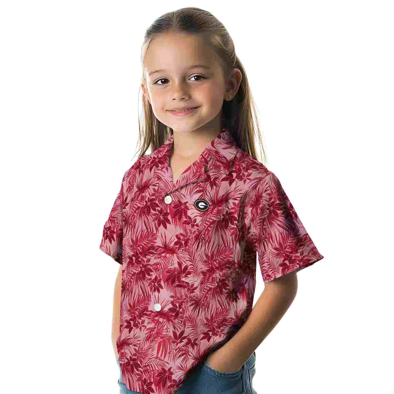 georgia bulldogs leafy pattern red hawaiian shirt premium grade