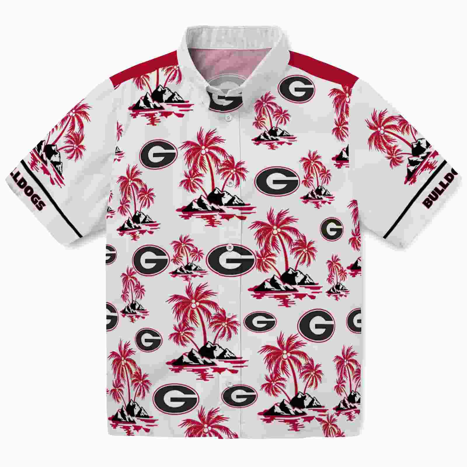 Georgia Bulldogs Palm Island Print Red White Hawaiian Shirt