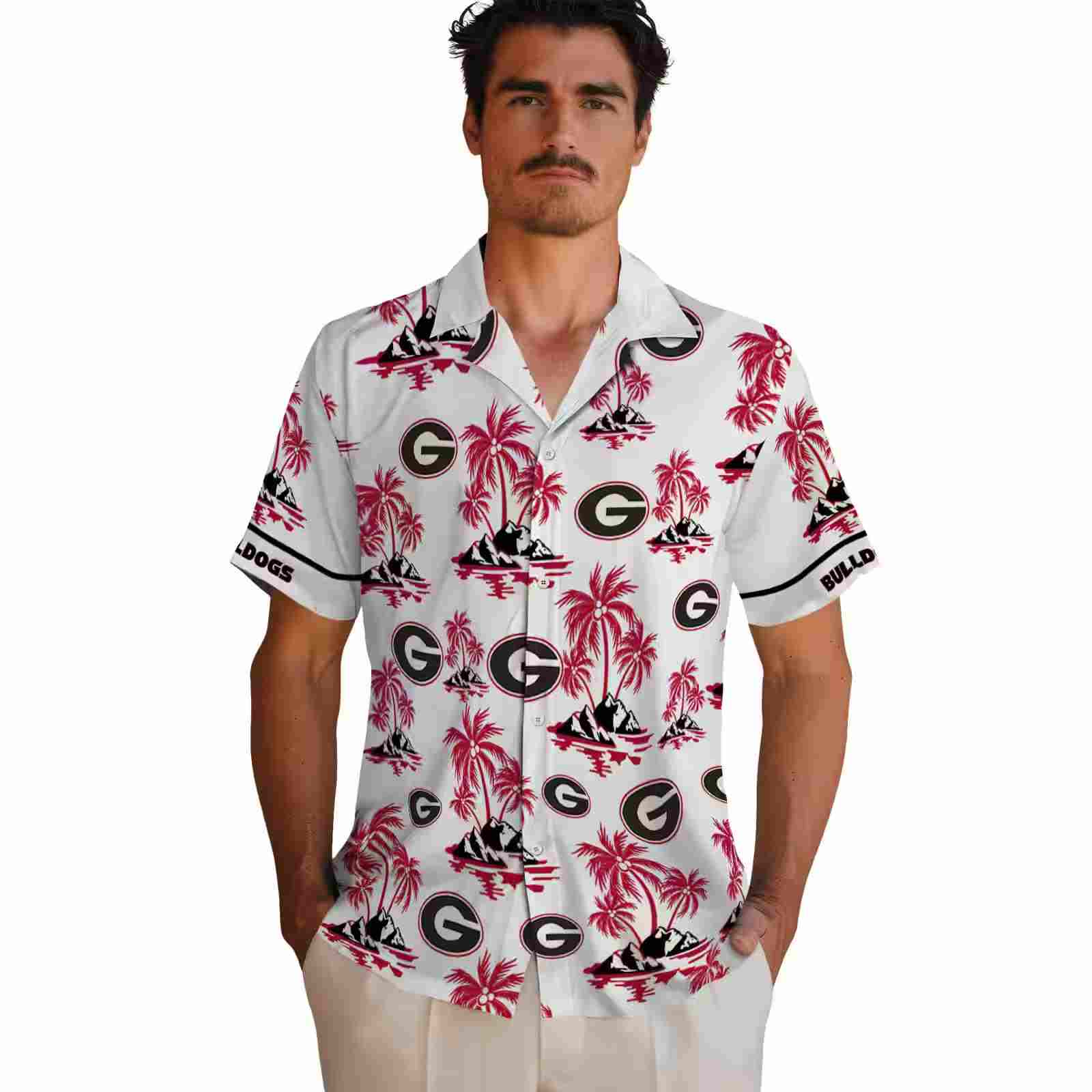 georgia bulldogs palm island print red white hawaiian shirt fashion forward