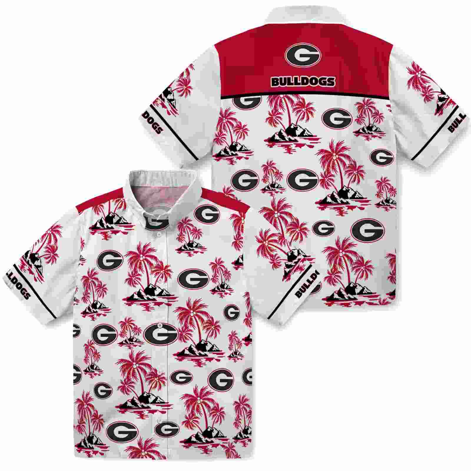 georgia bulldogs palm island print red white hawaiian shirt high quality