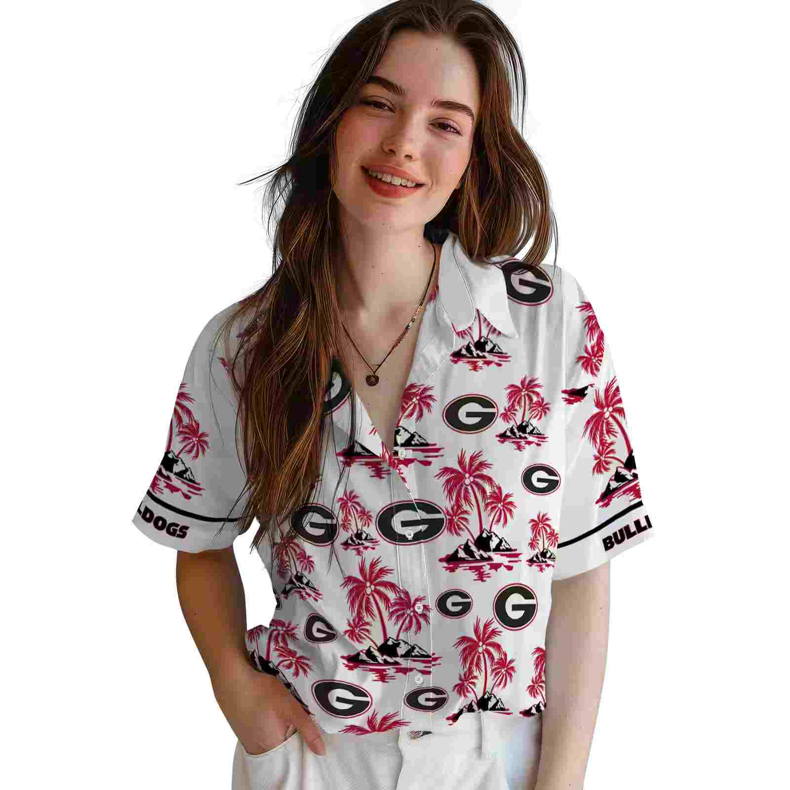 georgia bulldogs palm island print red white hawaiian shirt latest model