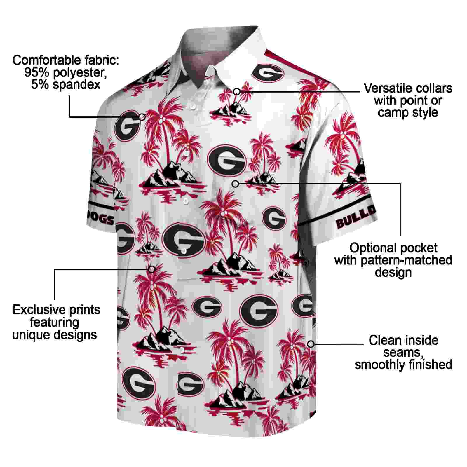 georgia bulldogs palm island print red white hawaiian shirt new arrival