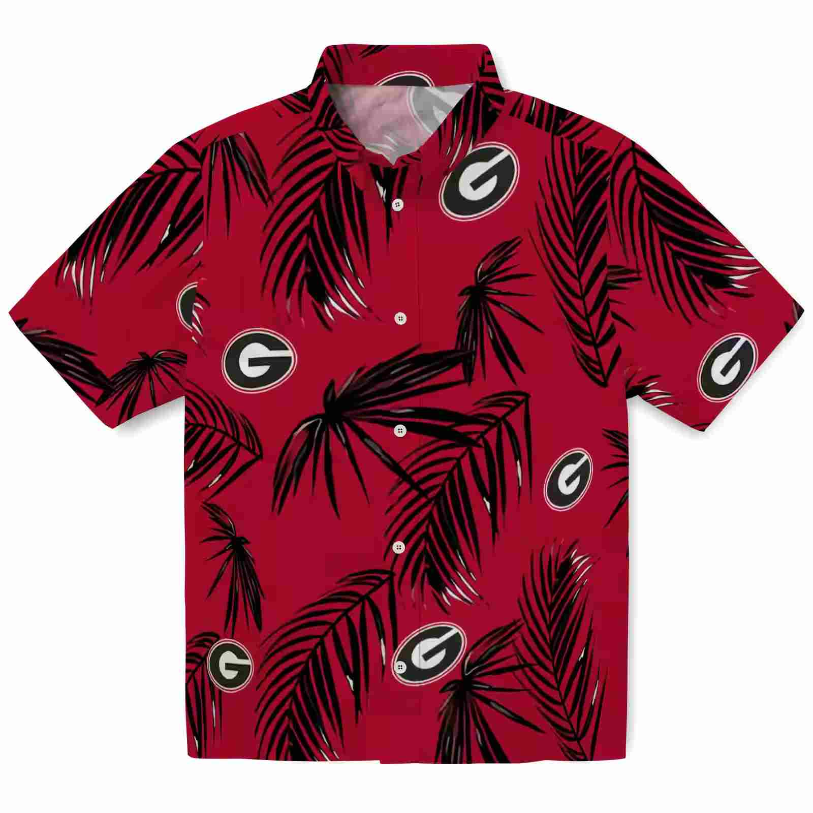 Georgia Bulldogs Palm Leaf Red Hawaiian Shirt