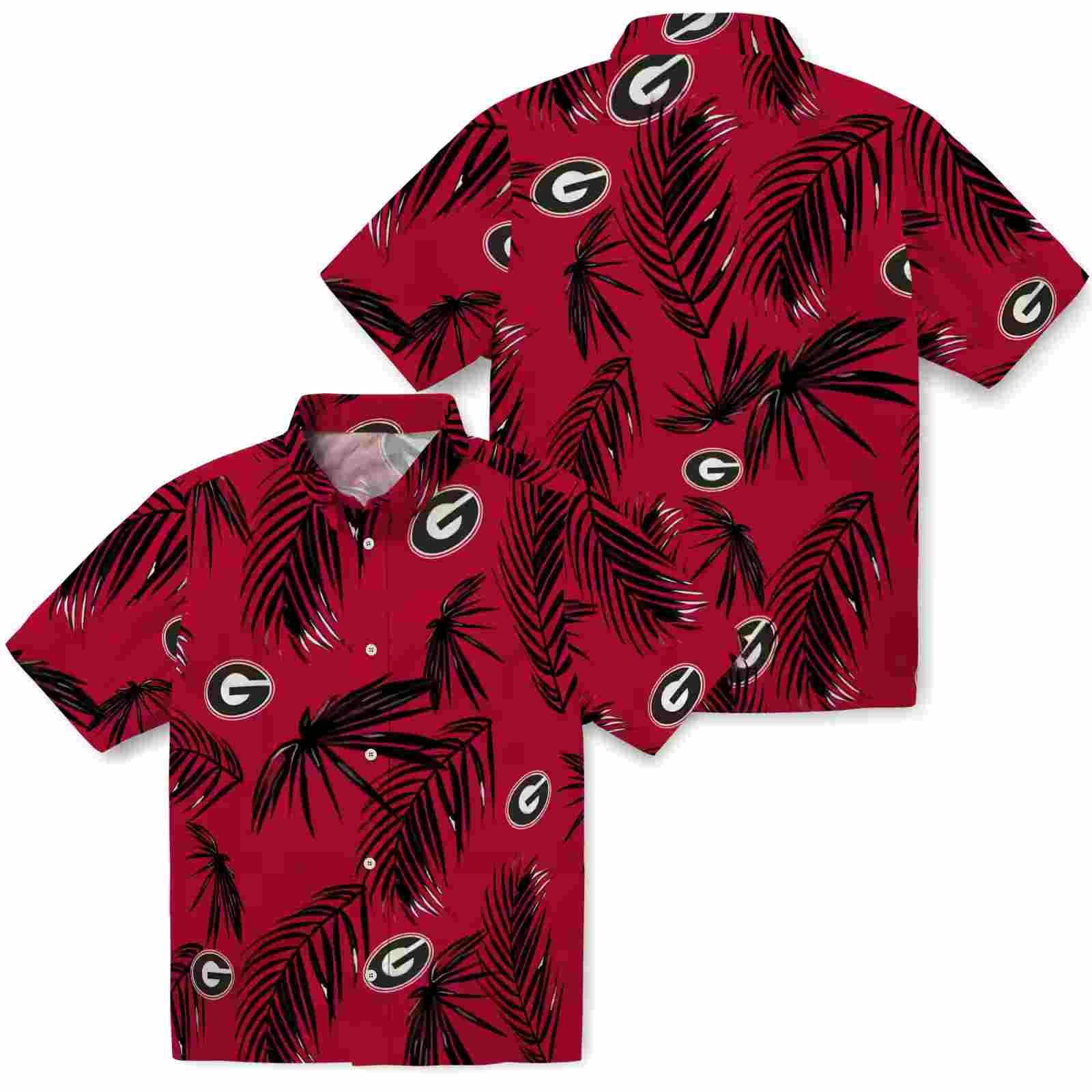 georgia bulldogs palm leaf red hawaiian shirt high quality