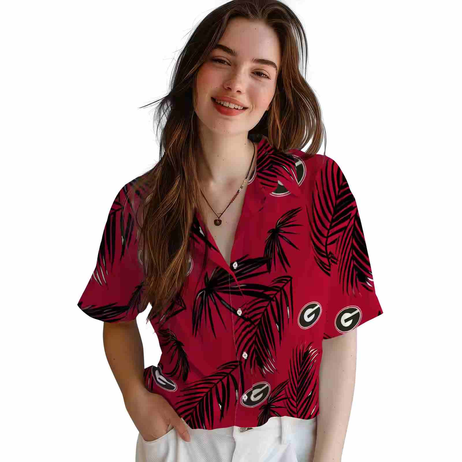 georgia bulldogs palm leaf red hawaiian shirt latest model