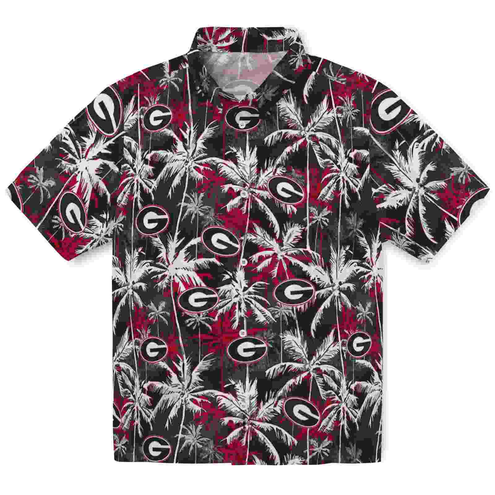 Georgia Bulldogs Palm Pattern Red Black Hawaiian Shirt