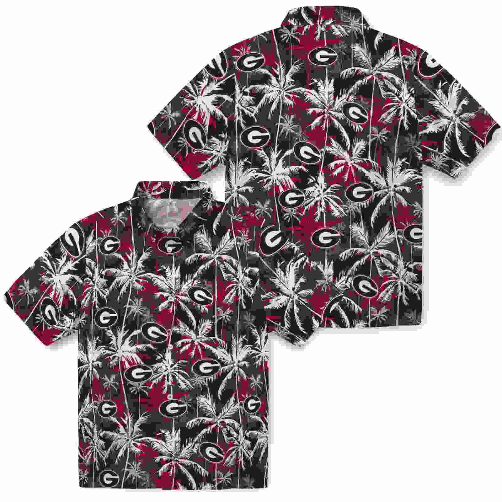 georgia bulldogs palm pattern red black hawaiian shirt high quality