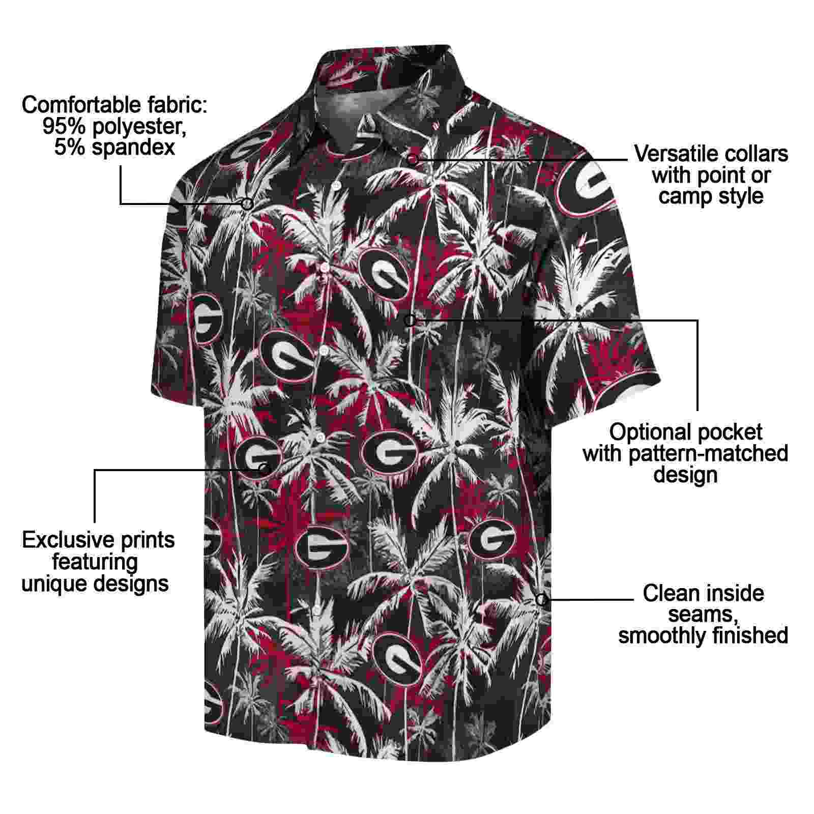 georgia bulldogs palm pattern red black hawaiian shirt new arrival