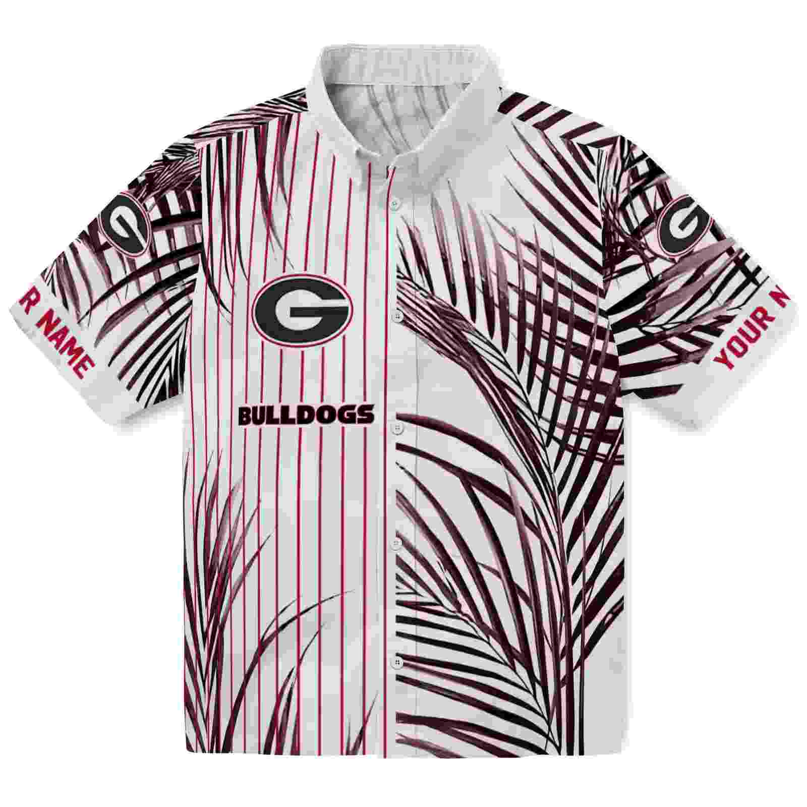 Georgia Bulldogs Palm Stripes Red Black White Hawaiian Shirt