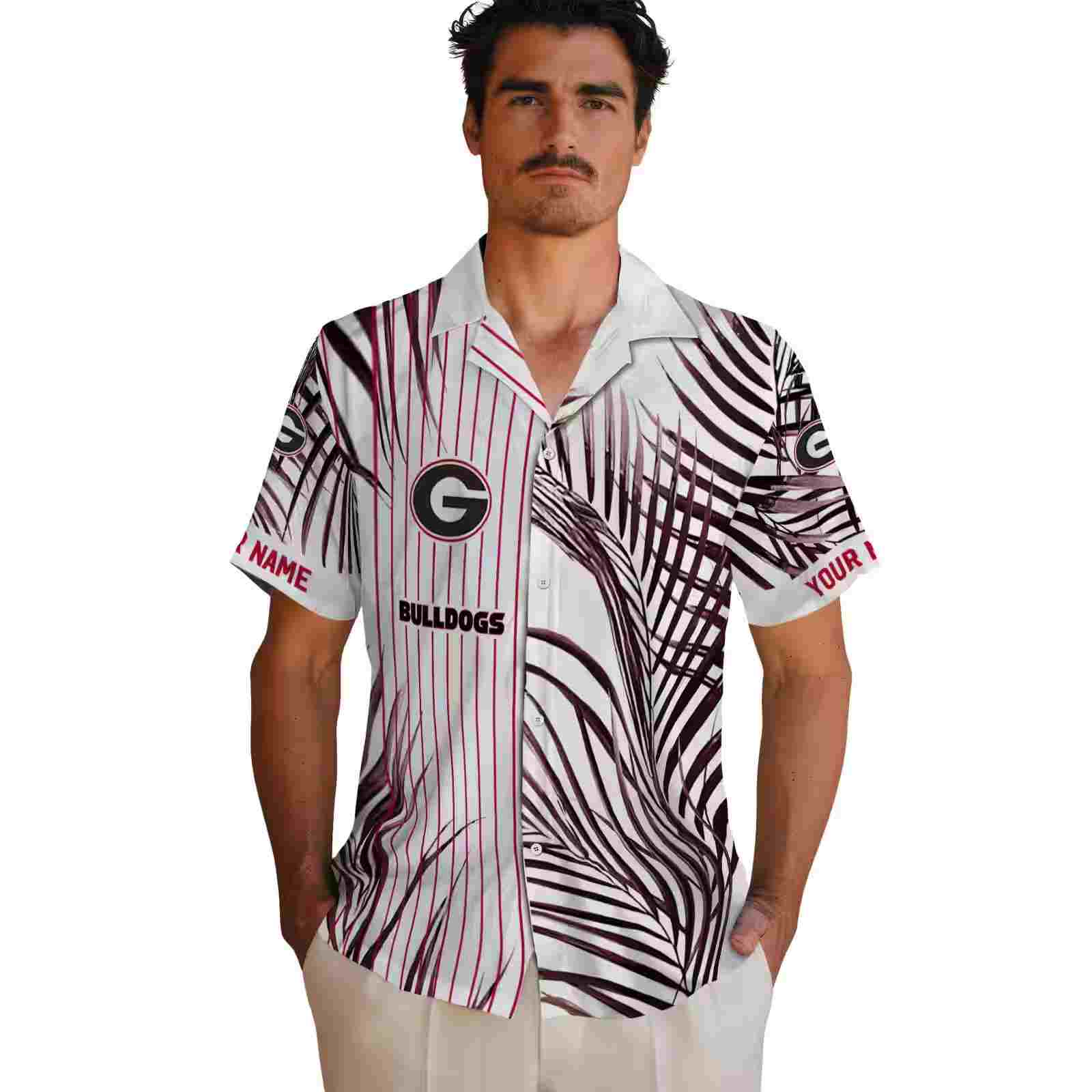 georgia bulldogs palm stripes red black white hawaiian shirt fashion forward