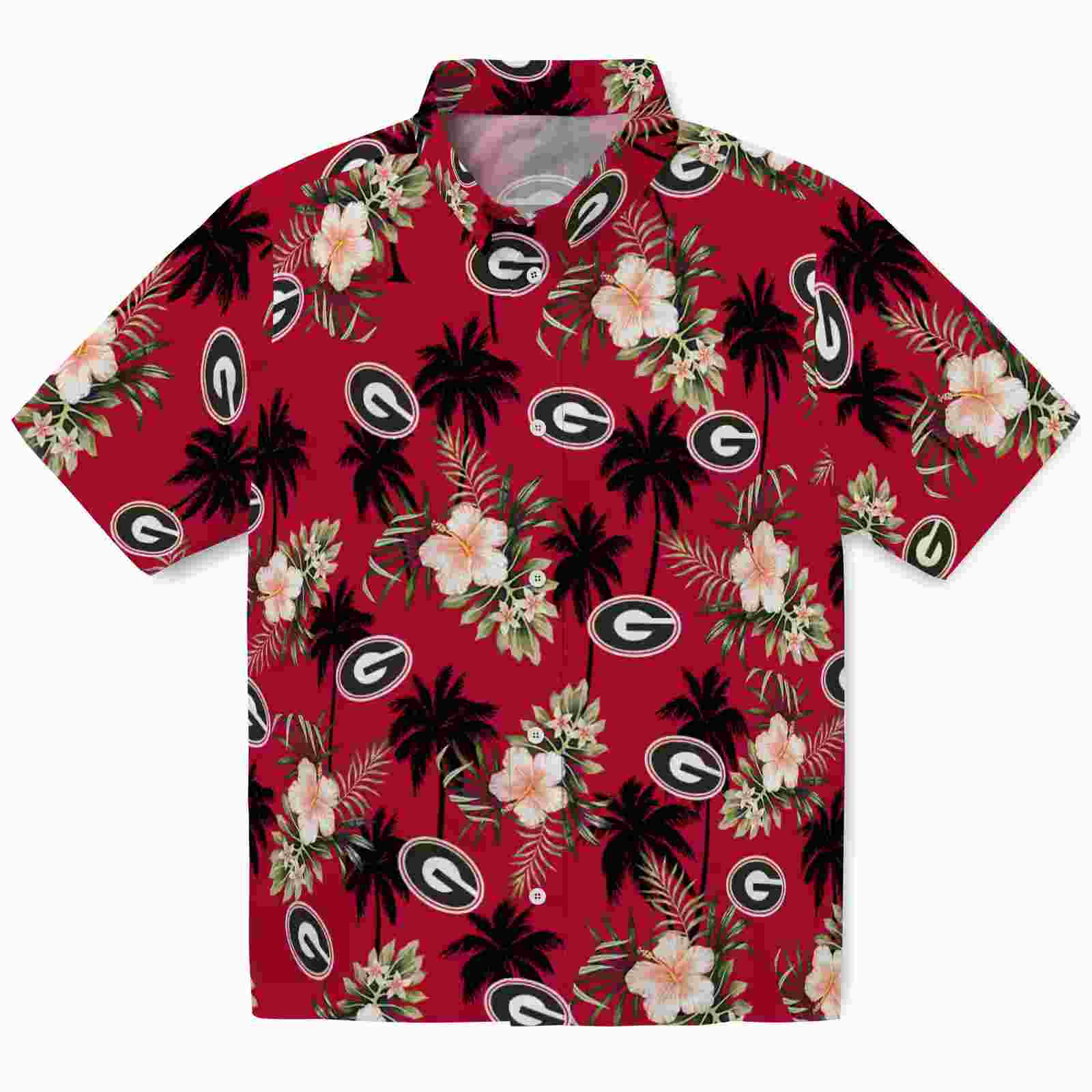 Georgia Bulldogs Palm Tree Flower Red Hawaiian Shirt