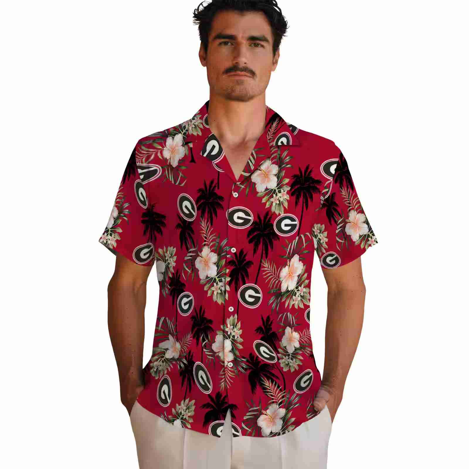 georgia bulldogs palm tree flower red hawaiian shirt fashion forward