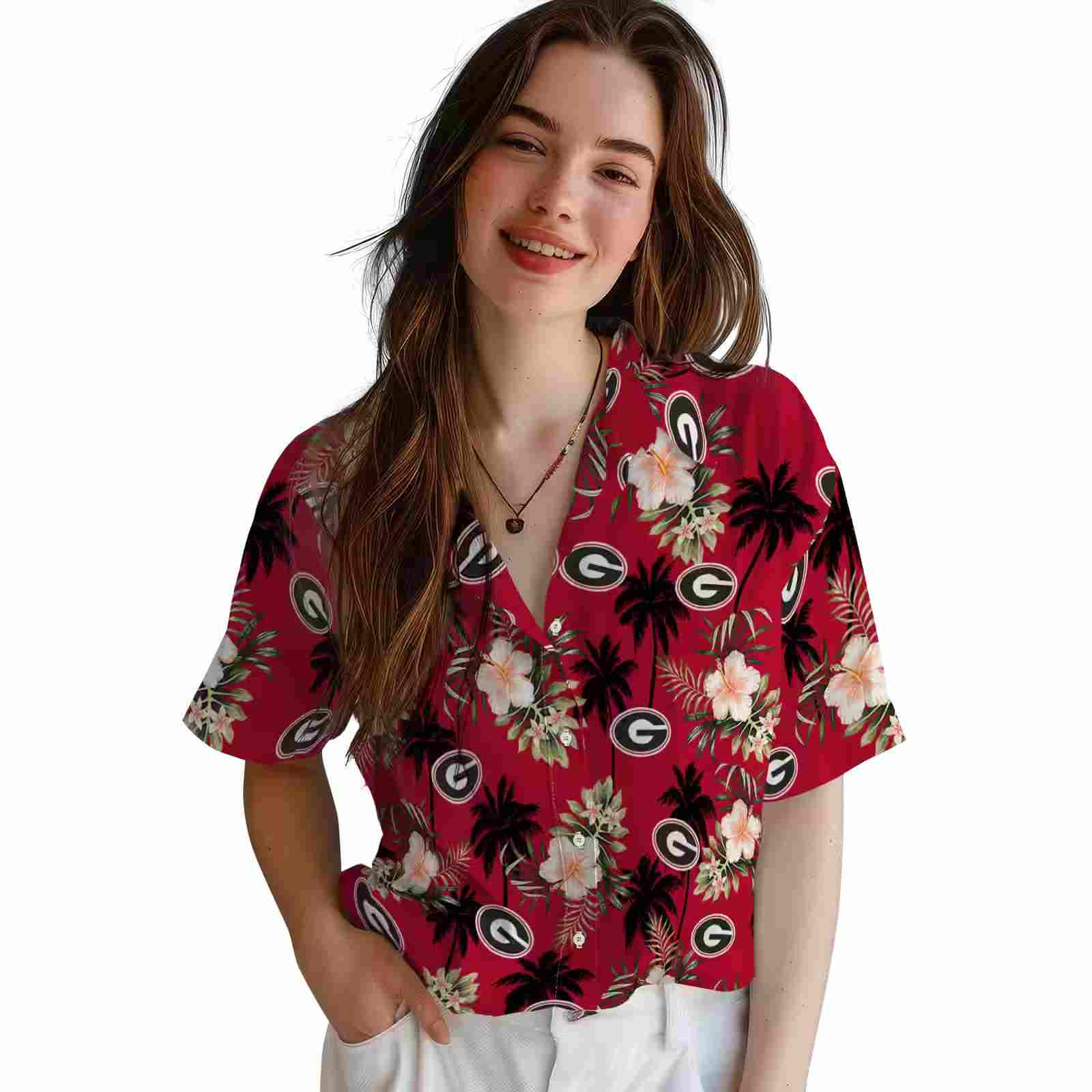 georgia bulldogs palm tree flower red hawaiian shirt latest model